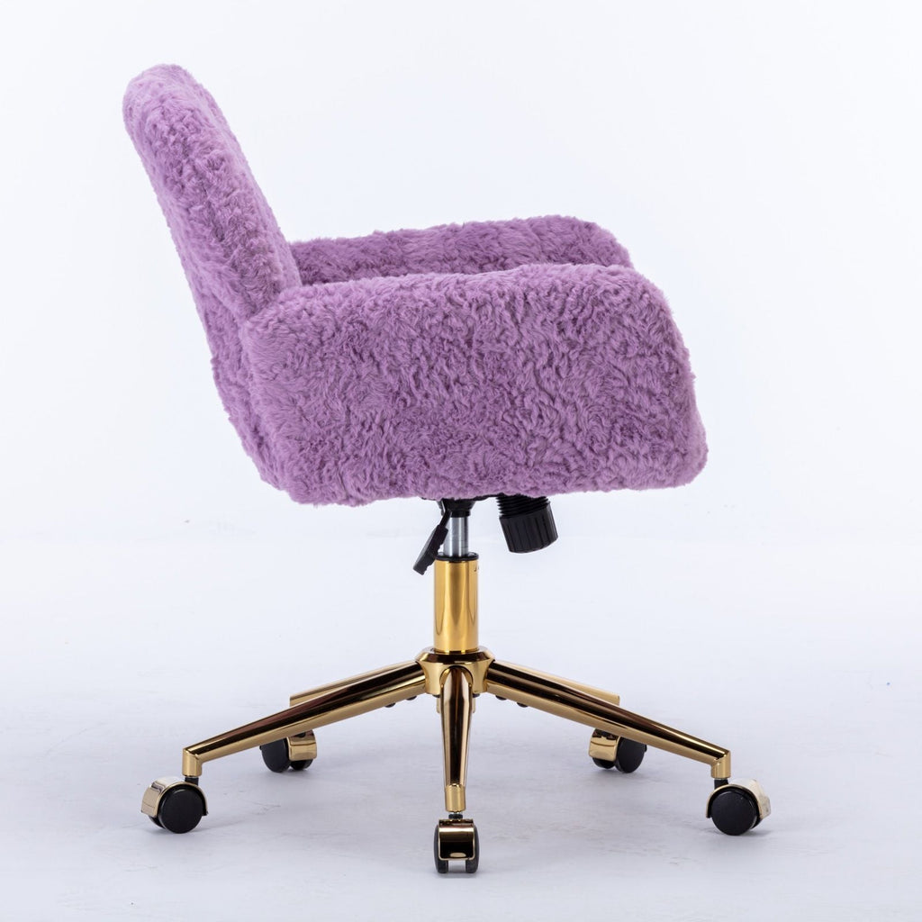 Office Chair, Artificial Rabbit Hair Home Office Chair With Metal Base, Adjustable Desk Chair Swivel Office Chair, Vanity Chair