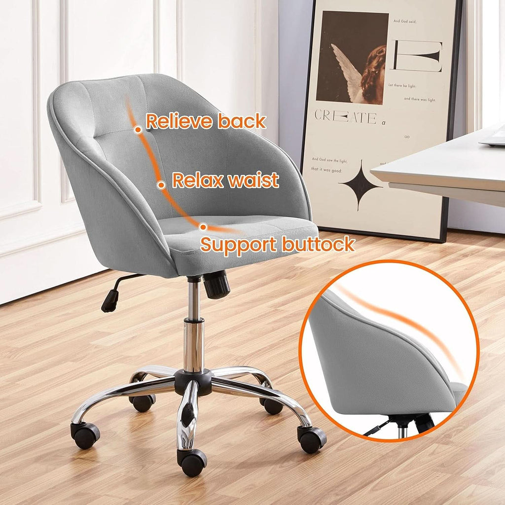 Light Gray Velvet Desk Chair With Adjustable Tilt Arm