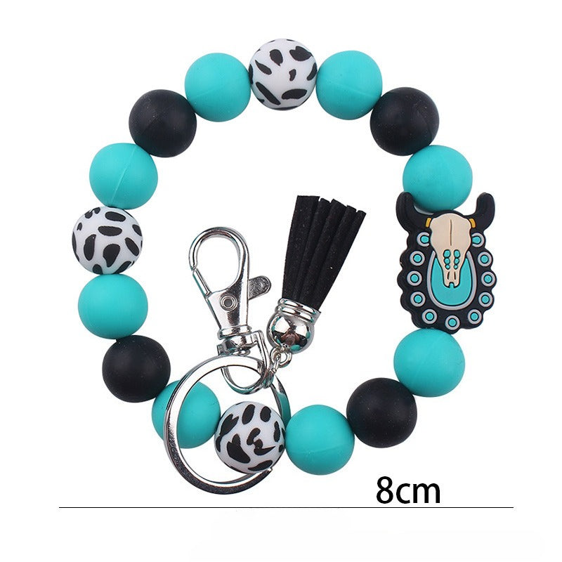 Silicone Beaded Keychain Wristlet Key Ring Bracelet Cute Car Key Chain Holder for Women Girls