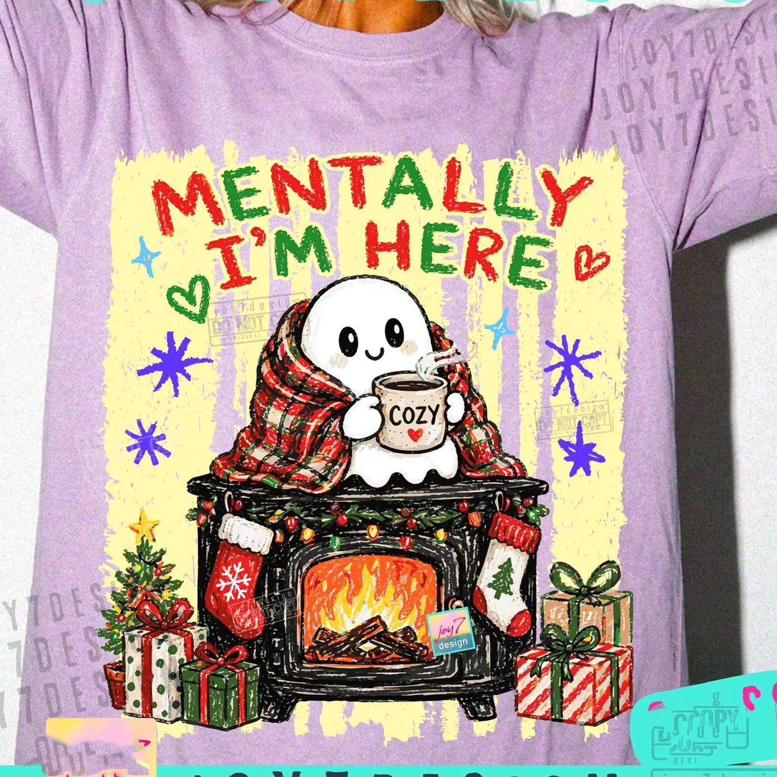 Mentally I'm Here Christmas Ghost Graphic Tee