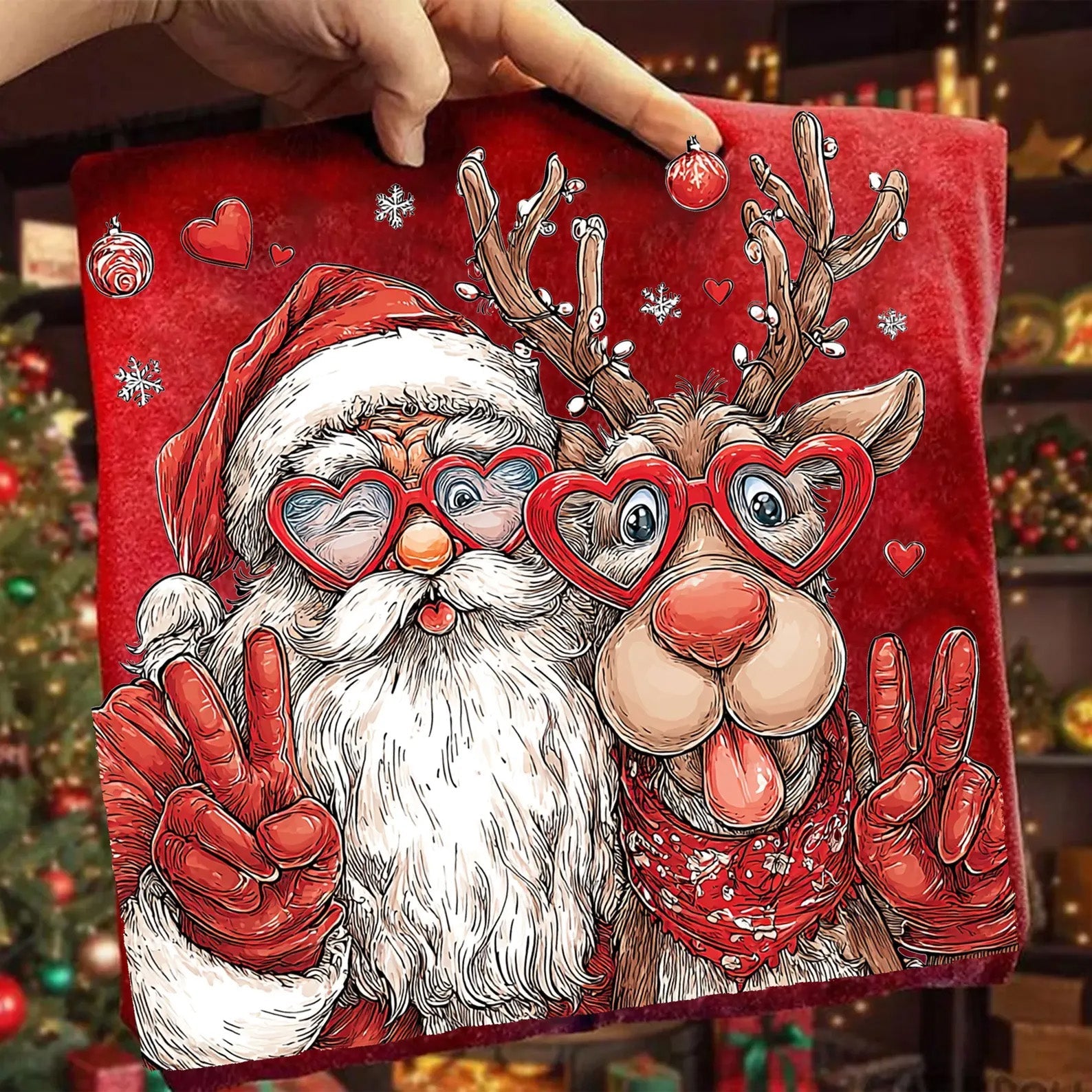 Santa and Rudolph Peace Graphic Tee