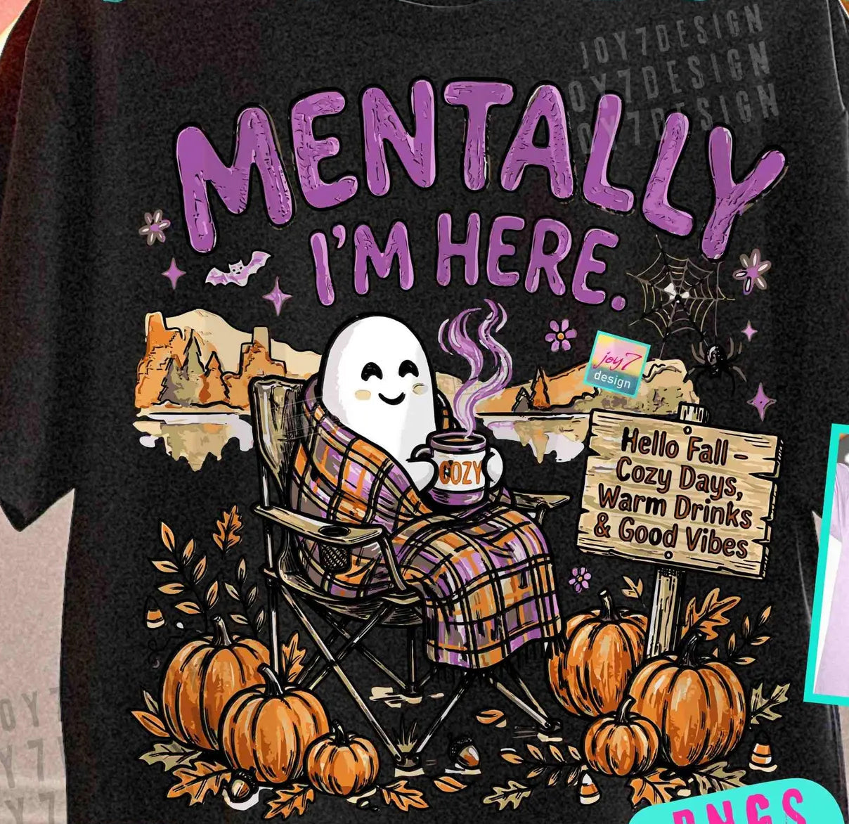 Mentally I'm Here Fall Ghost Graphic Tee