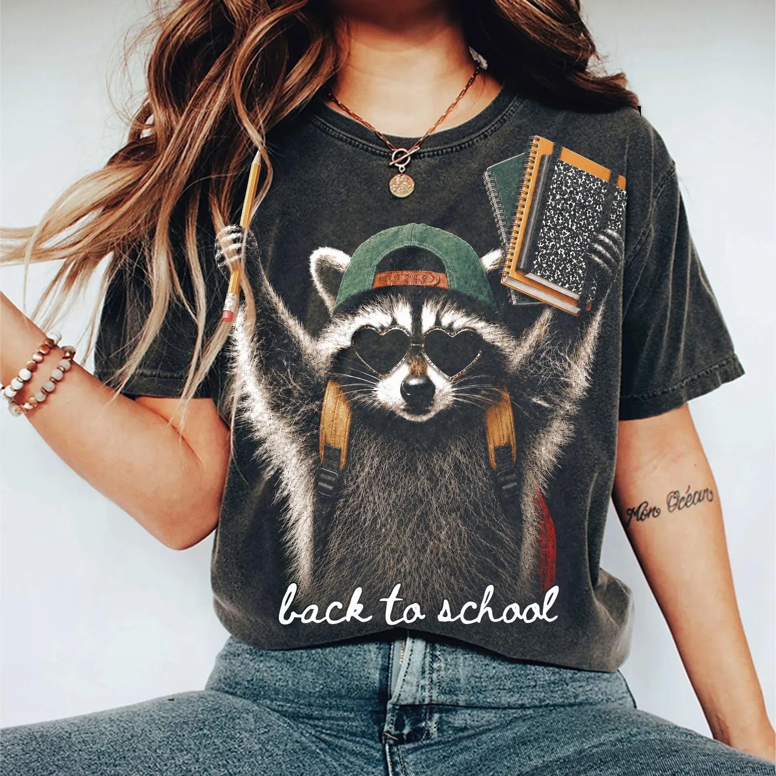 Back to School Raccoon Graphic Tee