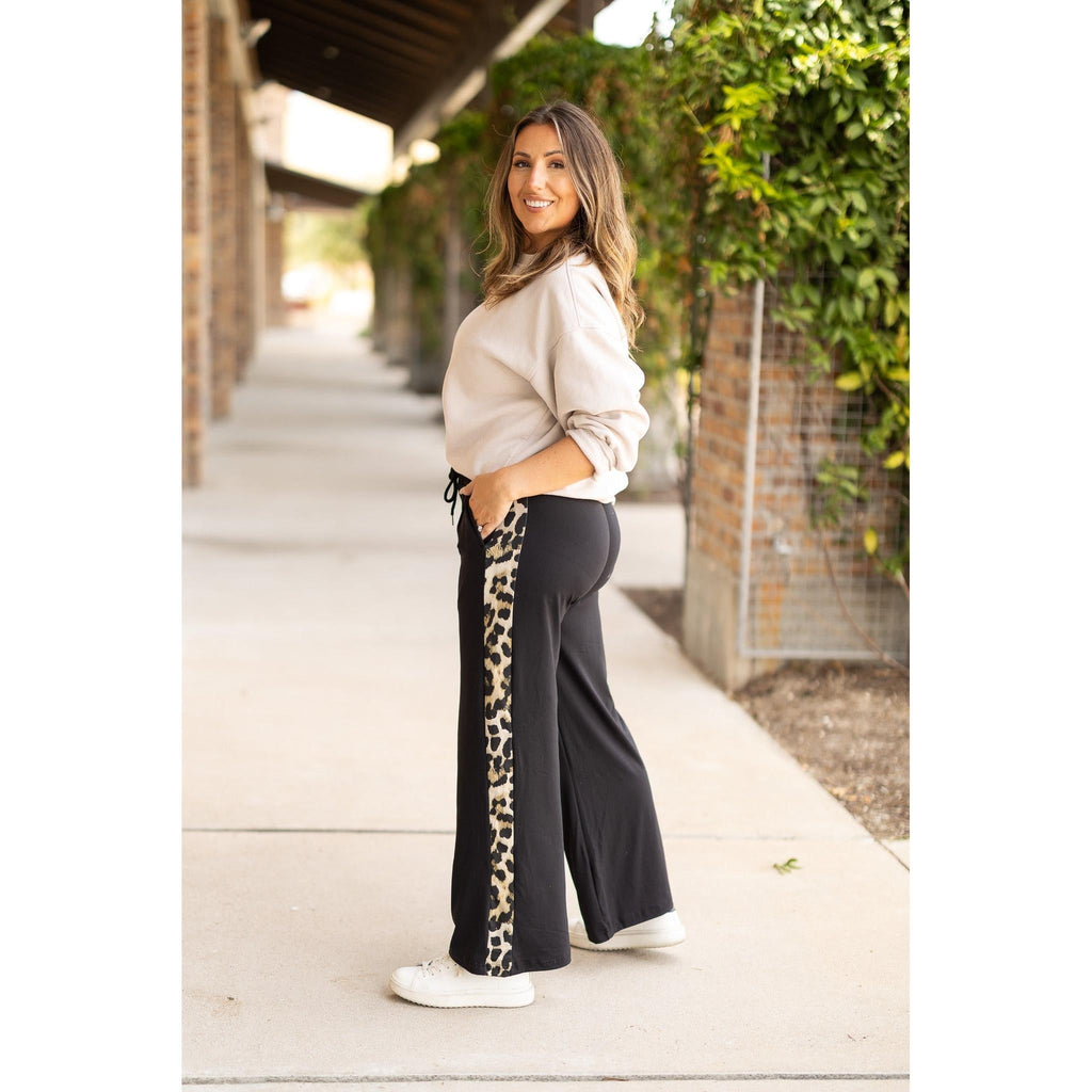 Chelsea - Black Wide Leg with Leopard Panel Loungers
