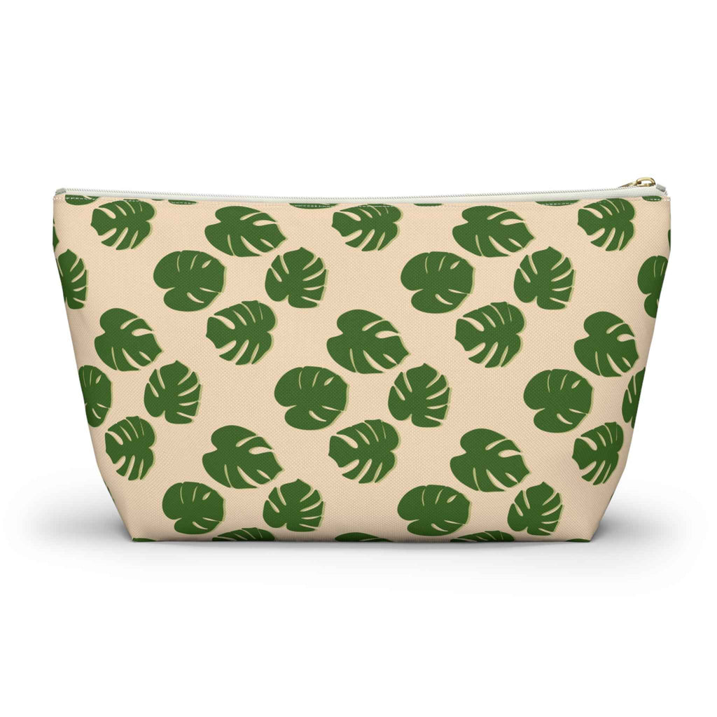 Monstera Pattern Accessory Pouch – Makeup Bag With T-Bottom