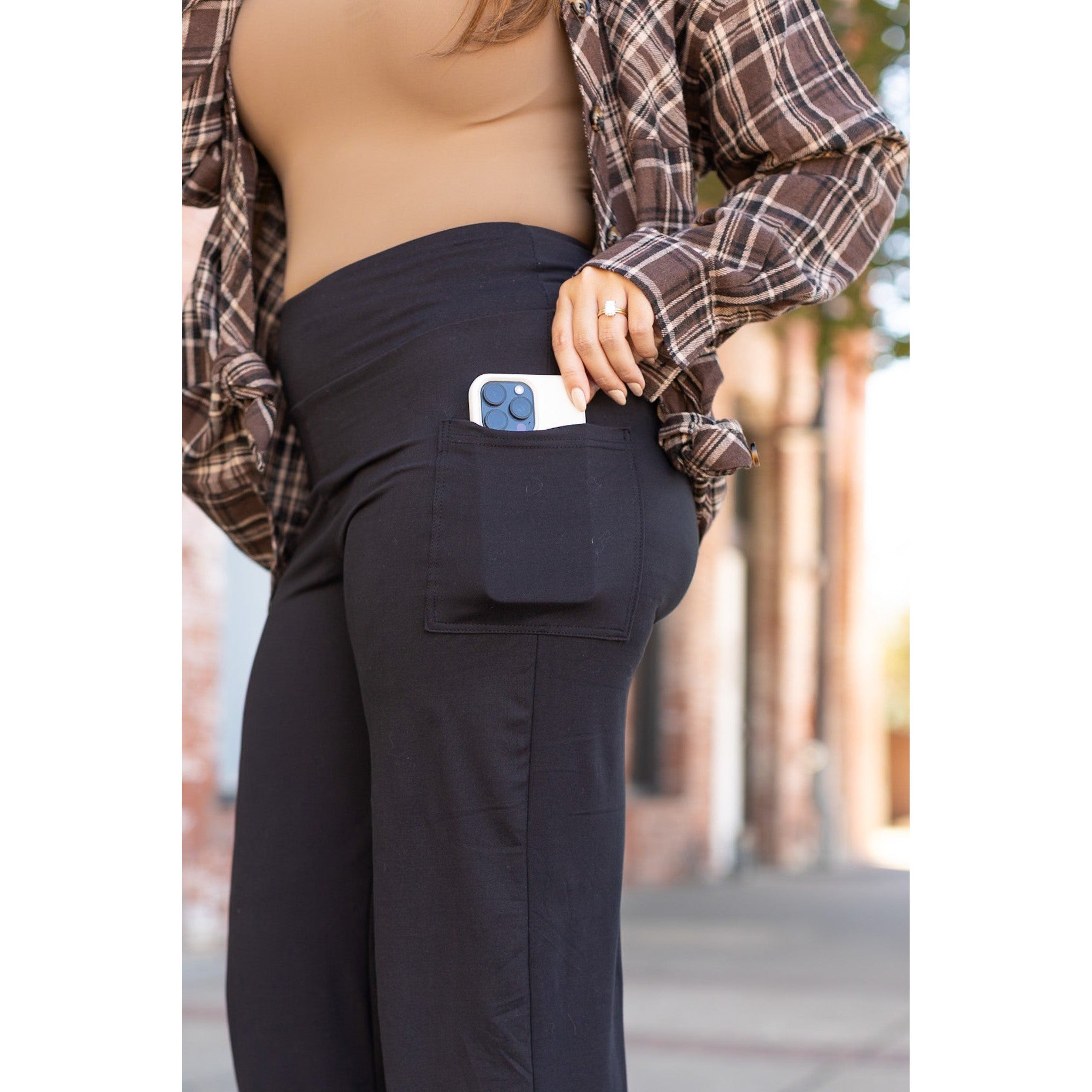Brooke - Black Wide Leg Full-Length with Pockets - Luxe Leggings by Julia Rose®