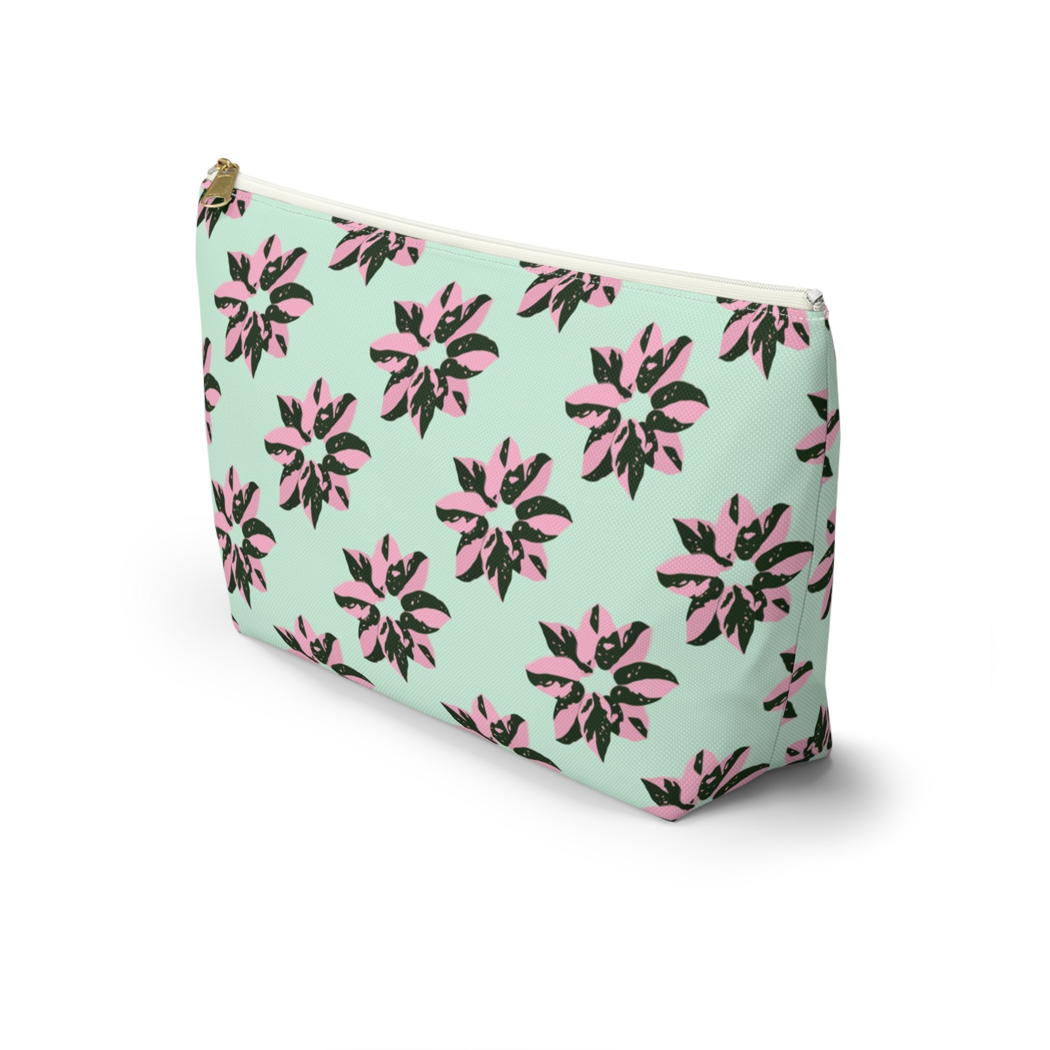 Pink Princess Philodendron Pattern Accessory Pouch – Makeup Bag With T-Bottom