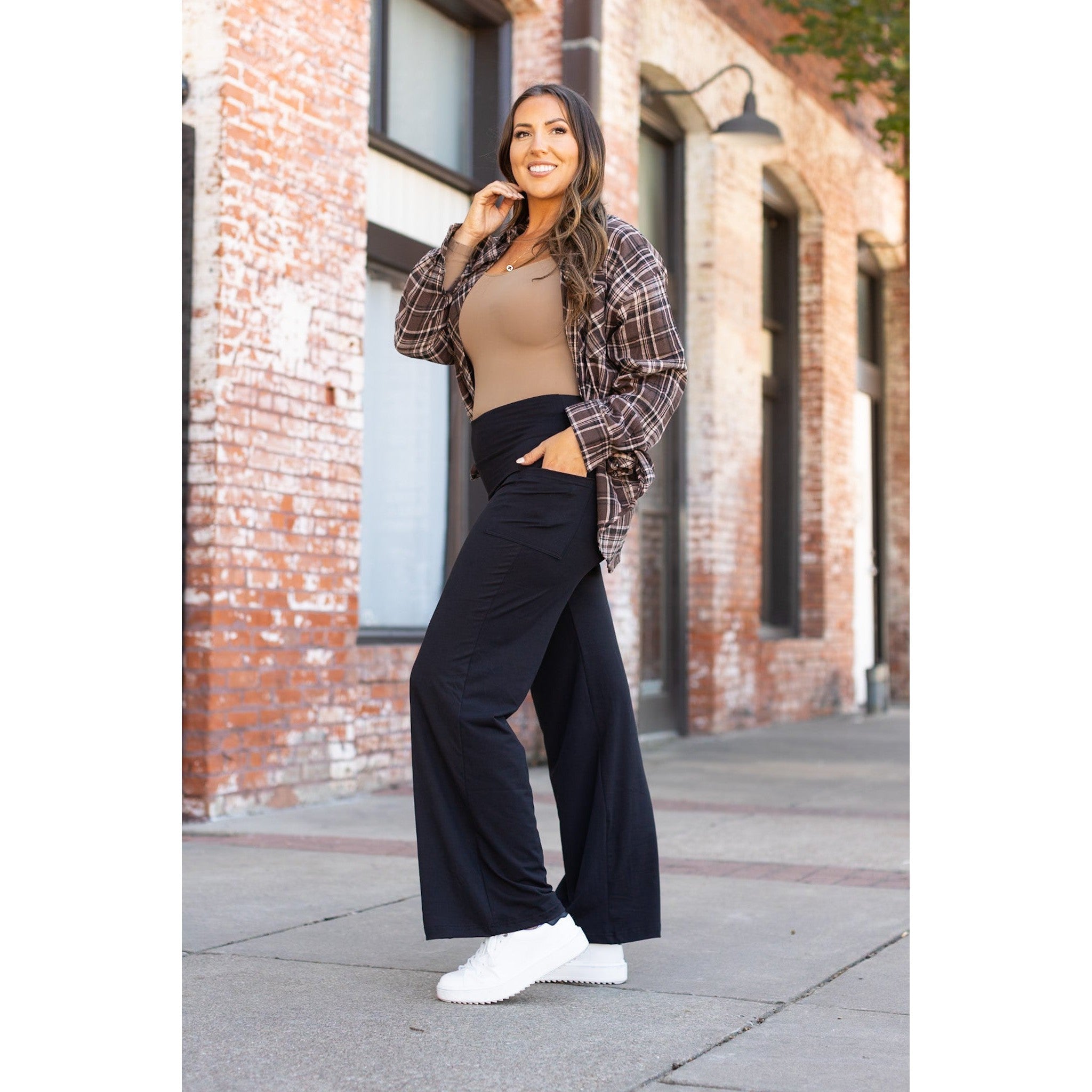 Brooke - Black Wide Leg Full-Length with Pockets - Luxe Leggings by Julia Rose®