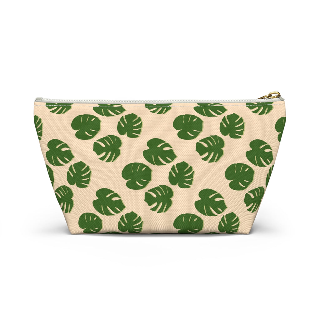 Monstera Pattern Accessory Pouch – Makeup Bag With T-Bottom