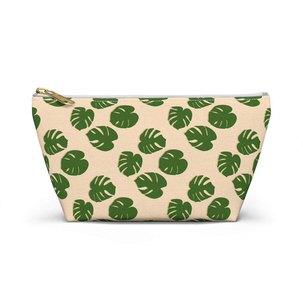 Monstera Pattern Accessory Pouch – Makeup Bag With T-Bottom