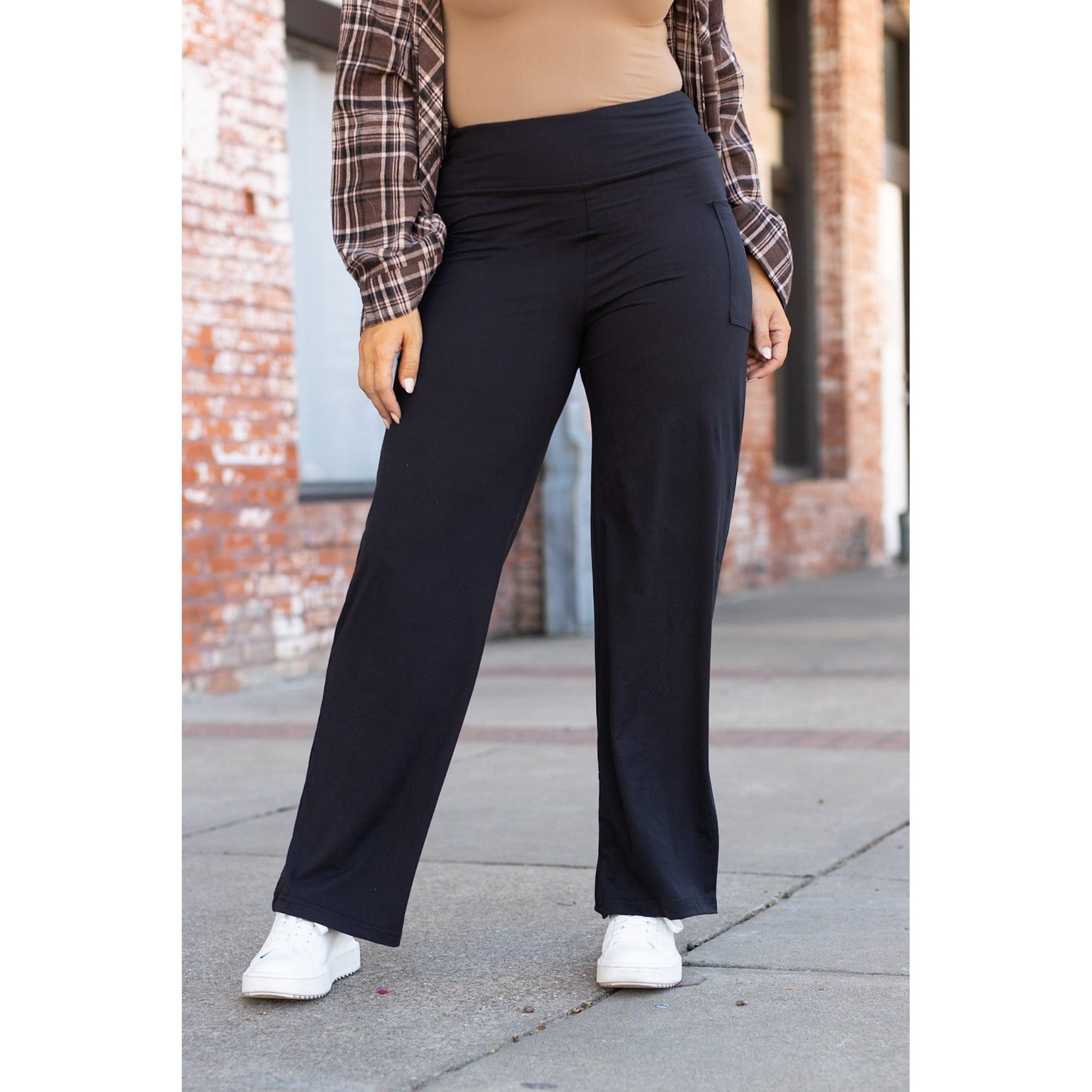 Brooke - Black Wide Leg Full-Length with Pockets - Luxe Leggings by Julia Rose®