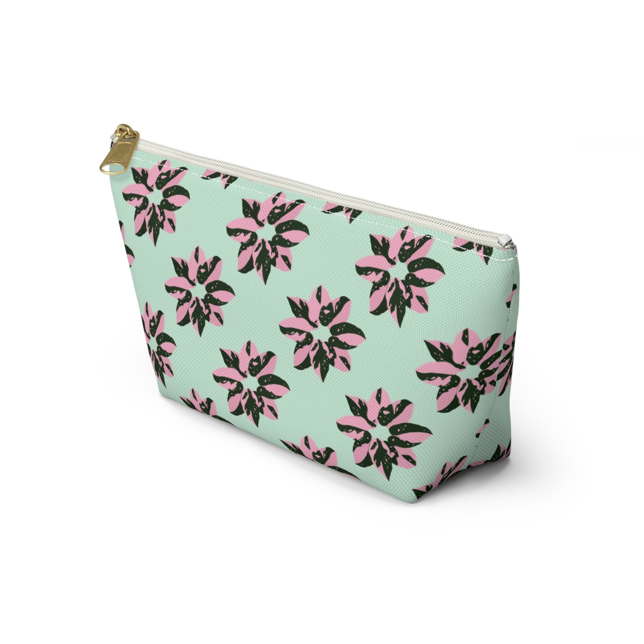 Pink Princess Philodendron Pattern Accessory Pouch – Makeup Bag With T-Bottom