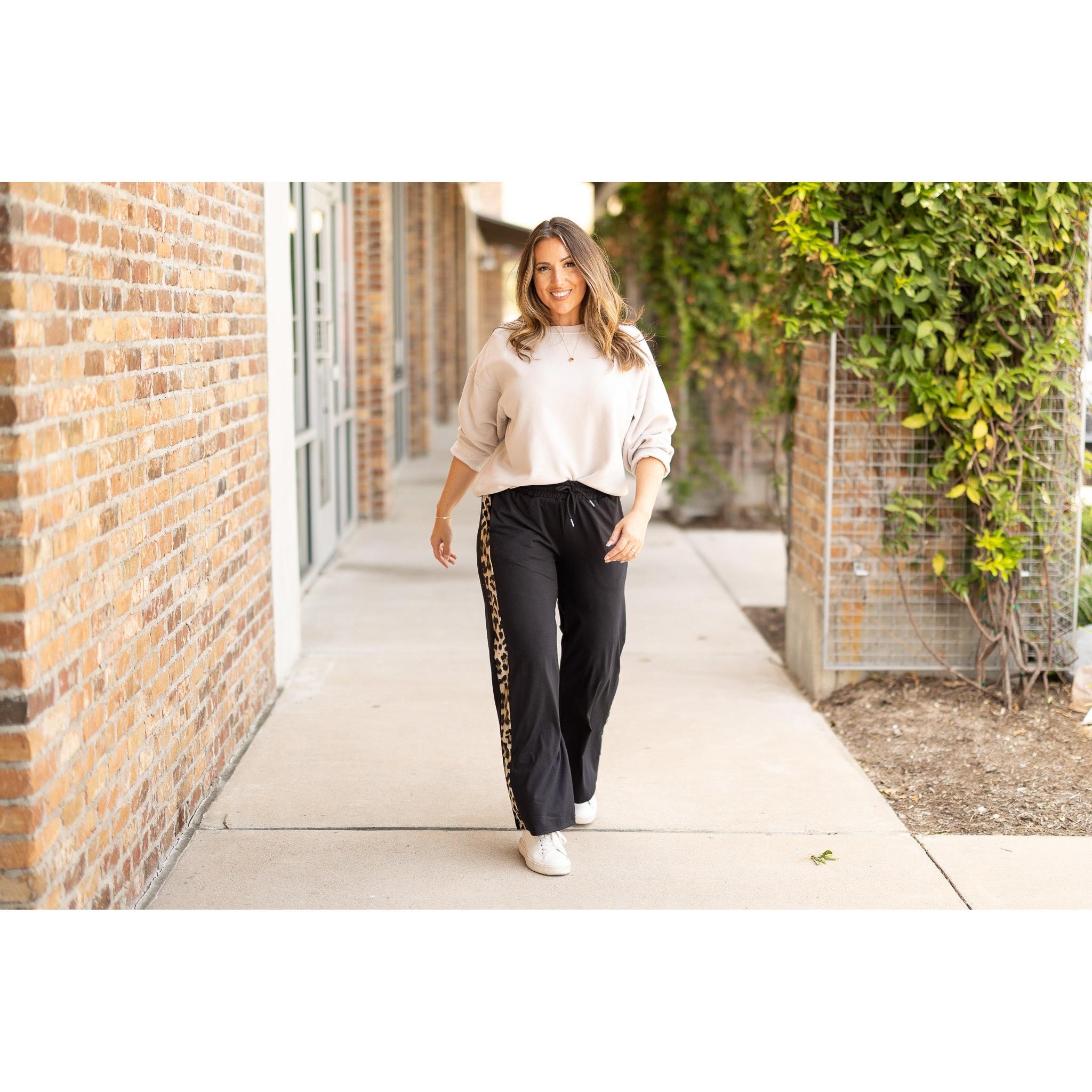 Chelsea - Black Wide Leg with Leopard Panel Loungers