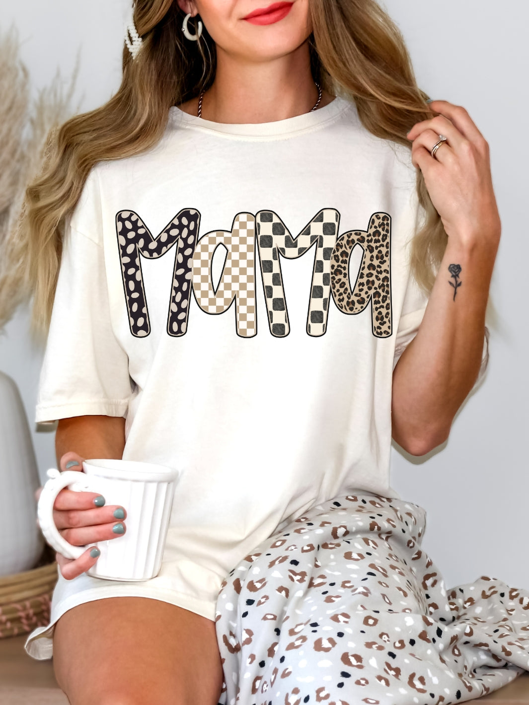 Comfort Colors Mama Checkered Leopard Print T-Shirt