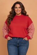 Plus Size Gingham Patchwork Long Sleeve Sweatshirt