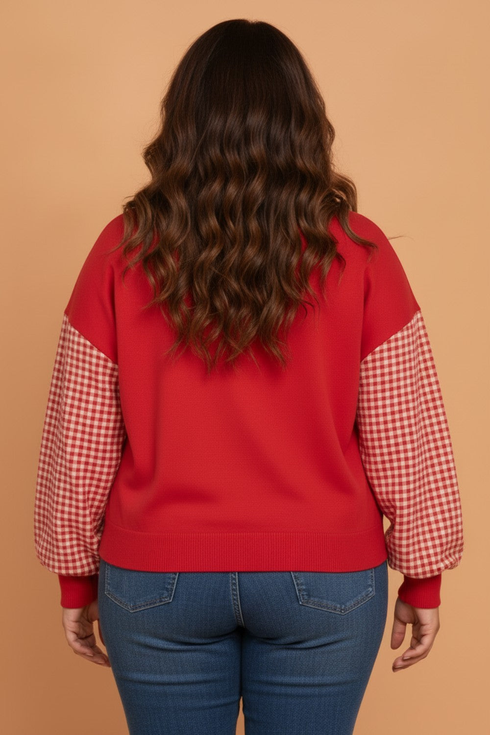 Plus Size Gingham Patchwork Long Sleeve Sweatshirt
