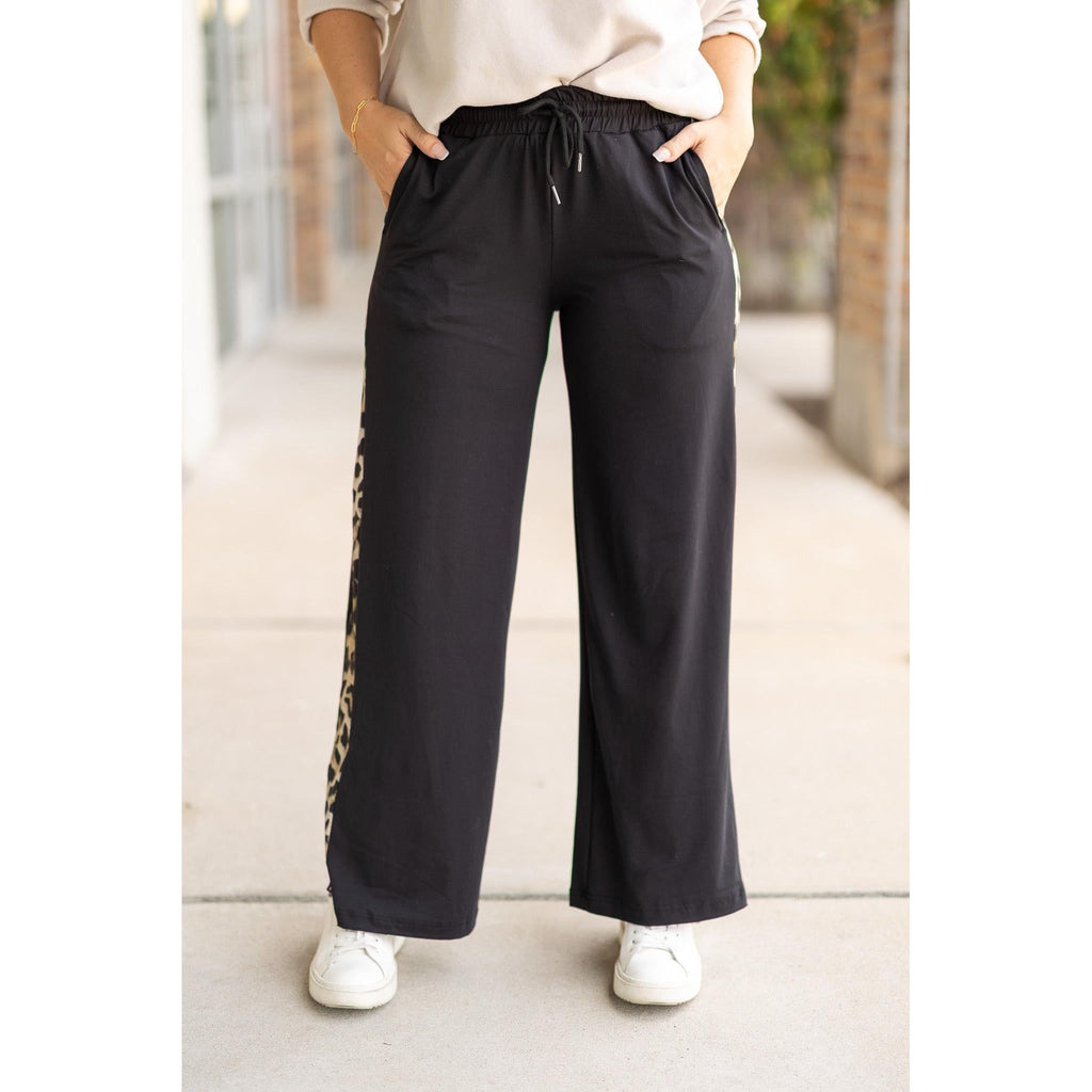 Chelsea - Black Wide Leg with Leopard Panel Loungers