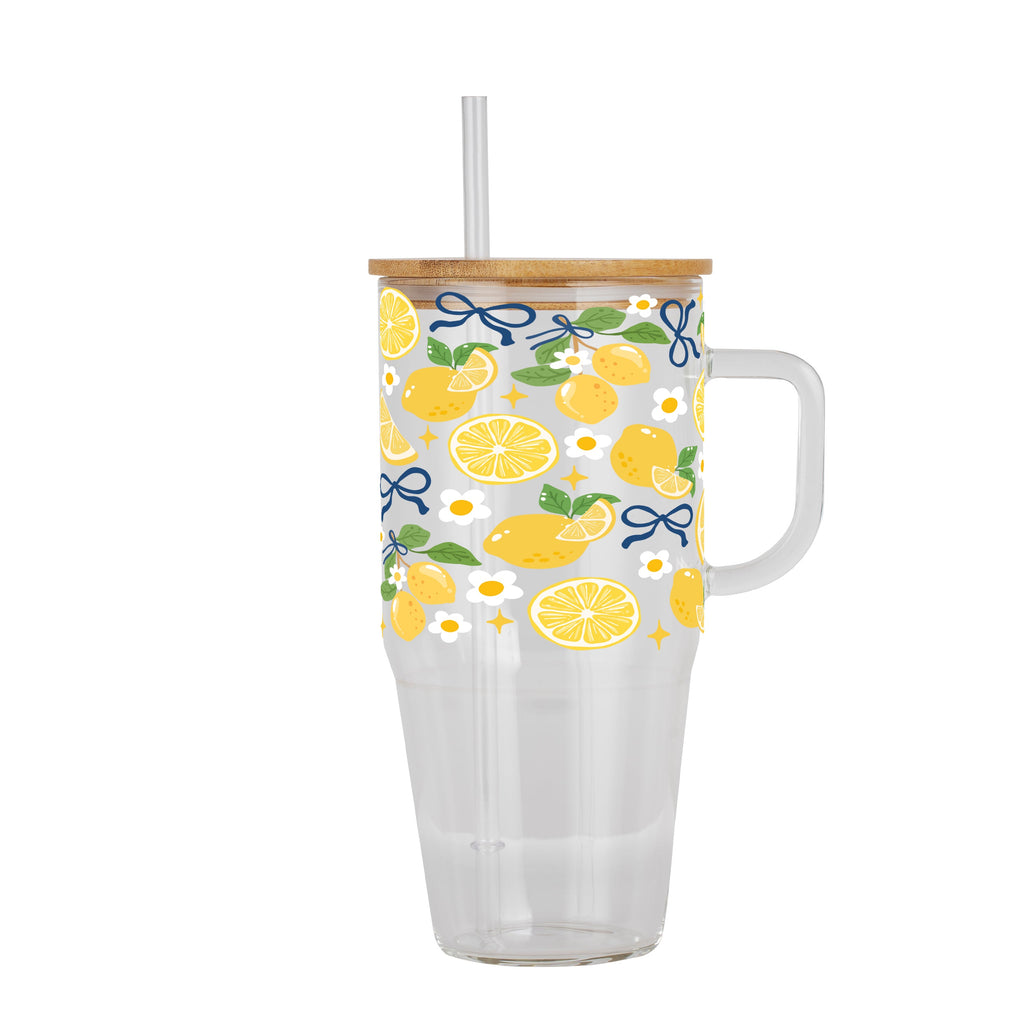 Spring Lemons Glass Cup, Mug & Tumbler with Lid and Straw