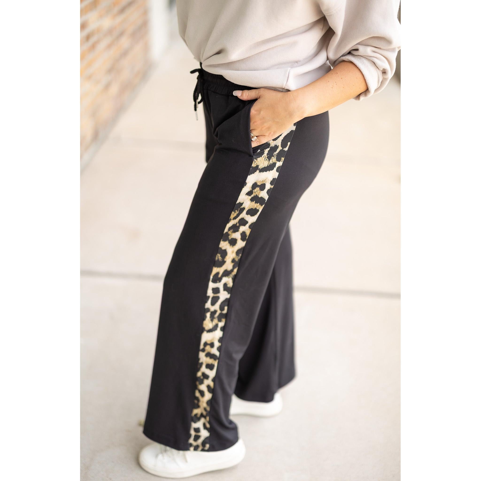 Chelsea - Black Wide Leg with Leopard Panel Loungers