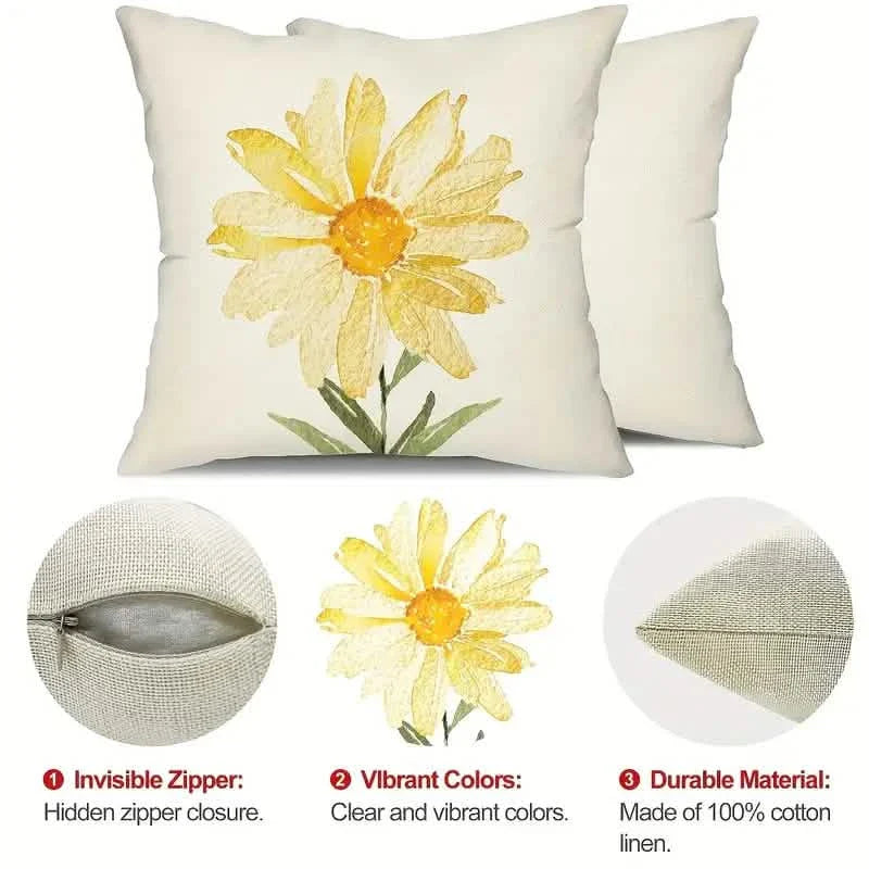 4-Pieces: Summer Flowers Printed Throw Pillow Cover Cushion Pillow Case