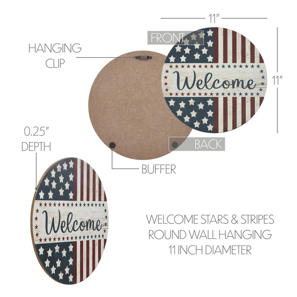 Patriotic Welcome Sign – 11" Round MDF Wall Hanging
