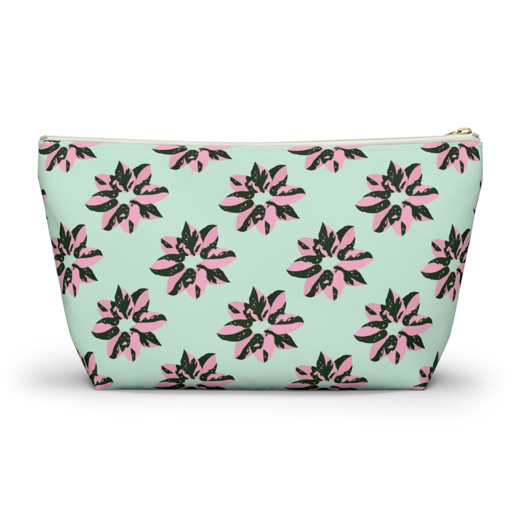 Pink Princess Philodendron Pattern Accessory Pouch – Makeup Bag With T-Bottom
