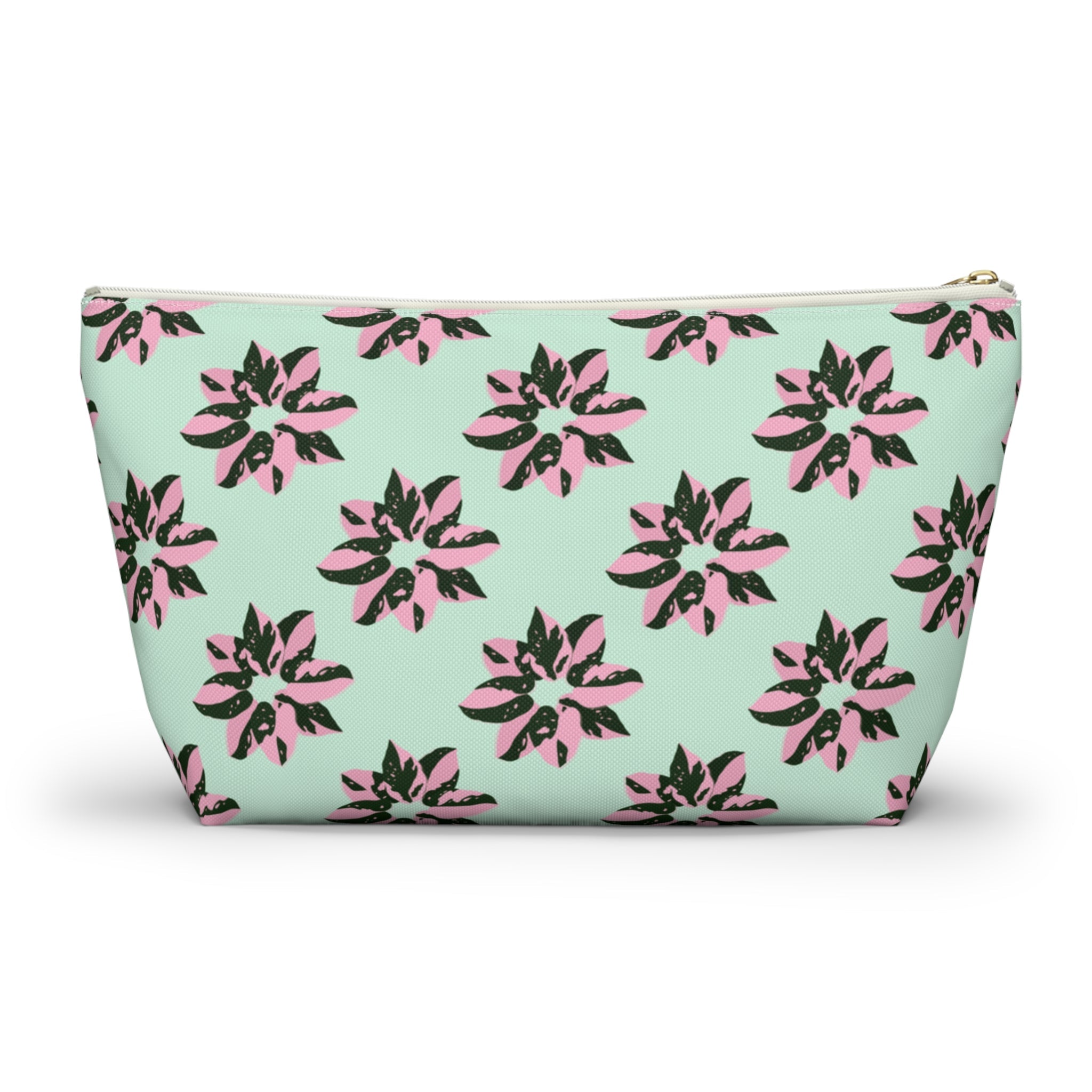 Pink Princess Philodendron Pattern Accessory Pouch – Makeup Bag With T-Bottom