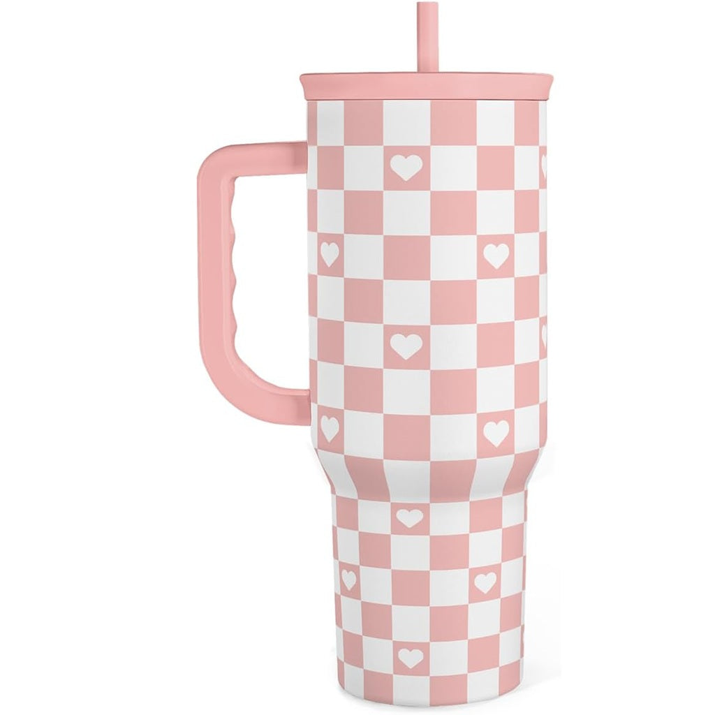 Coral Checker Heart Slidemate | Slider Tumbler with Handle 40oz