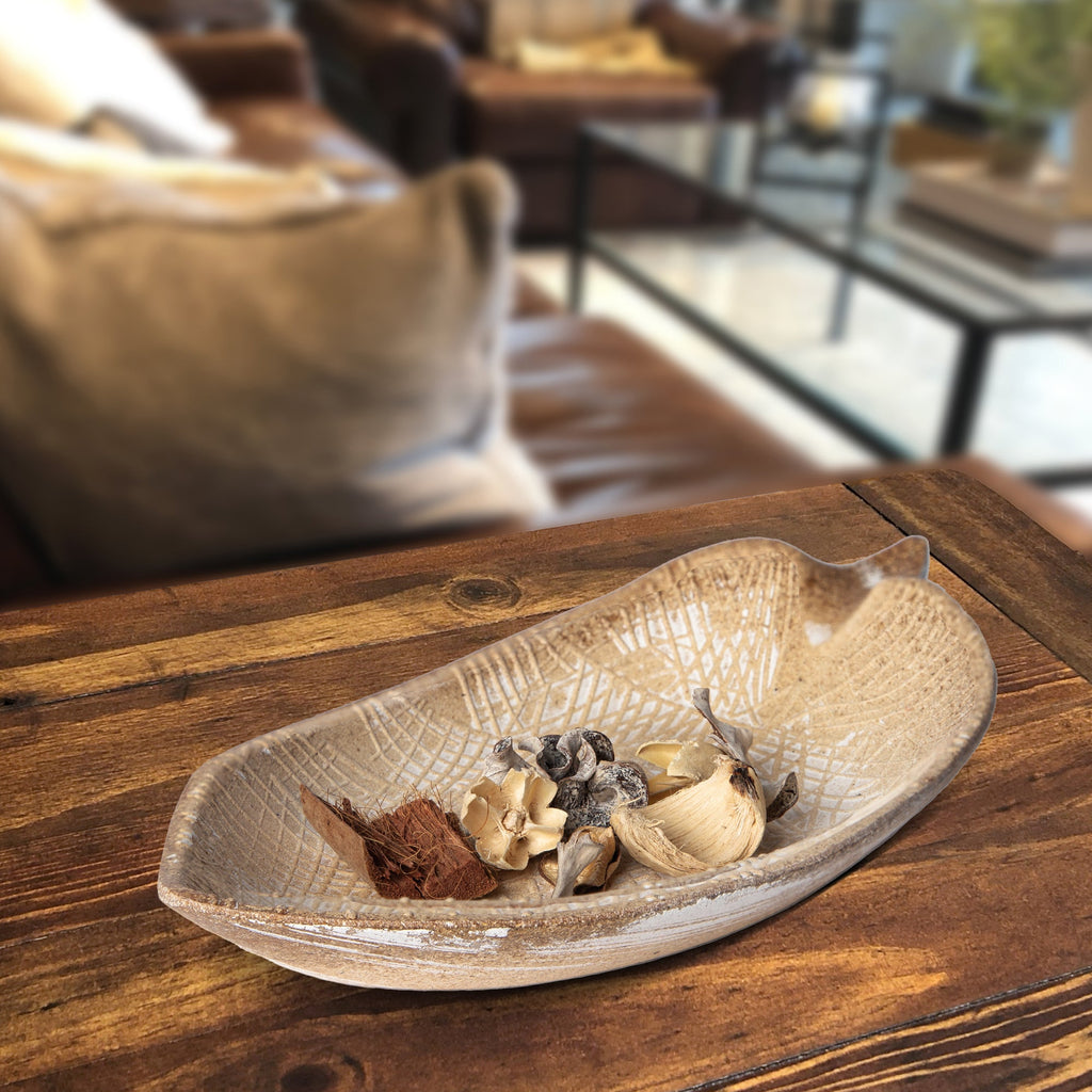Wood Leaf Shaped Tray — Decorative Serving Platter & Key Bowl for Entryway