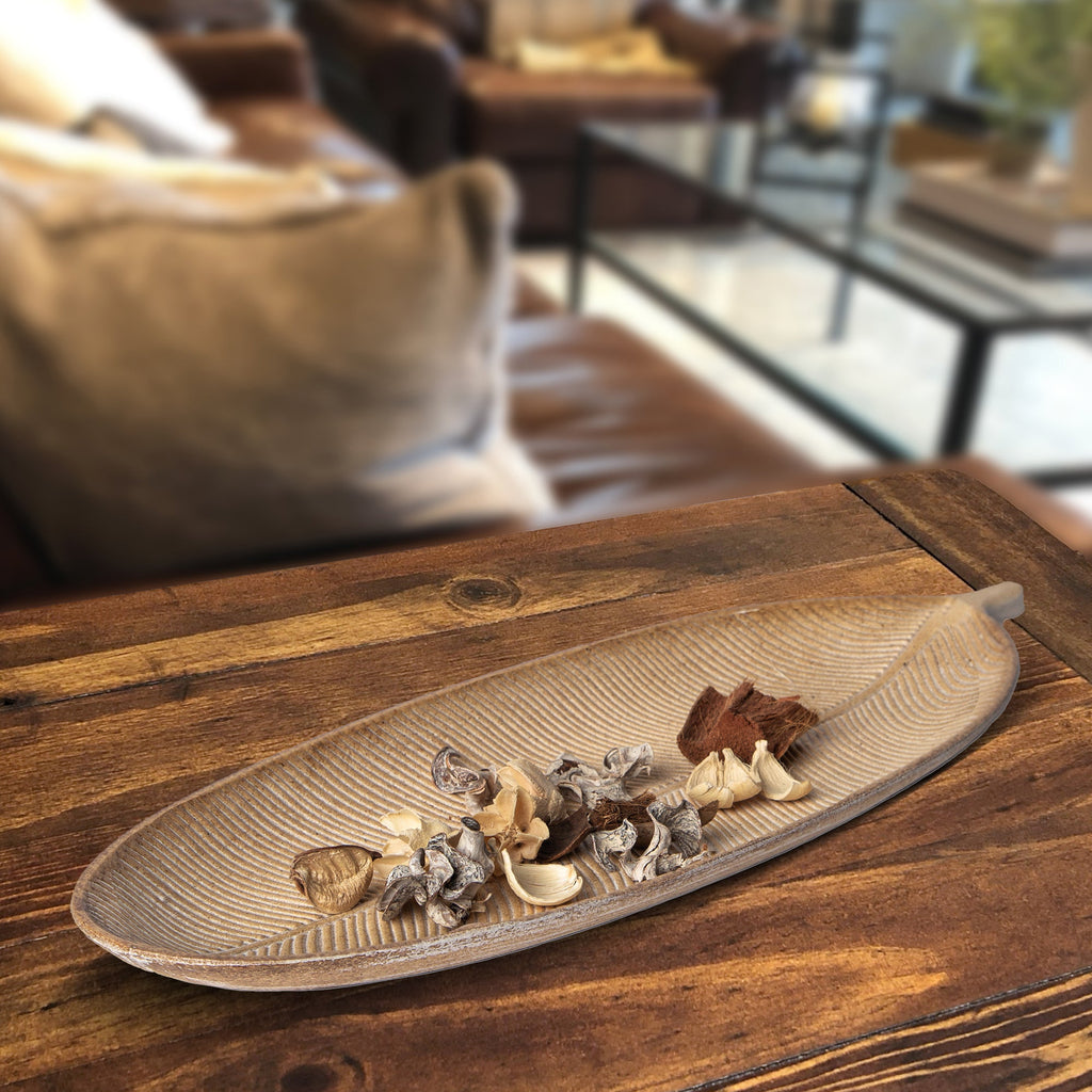 Leaf Design Wood Tray — Elegant Decorative MDF Tray for Home & Events