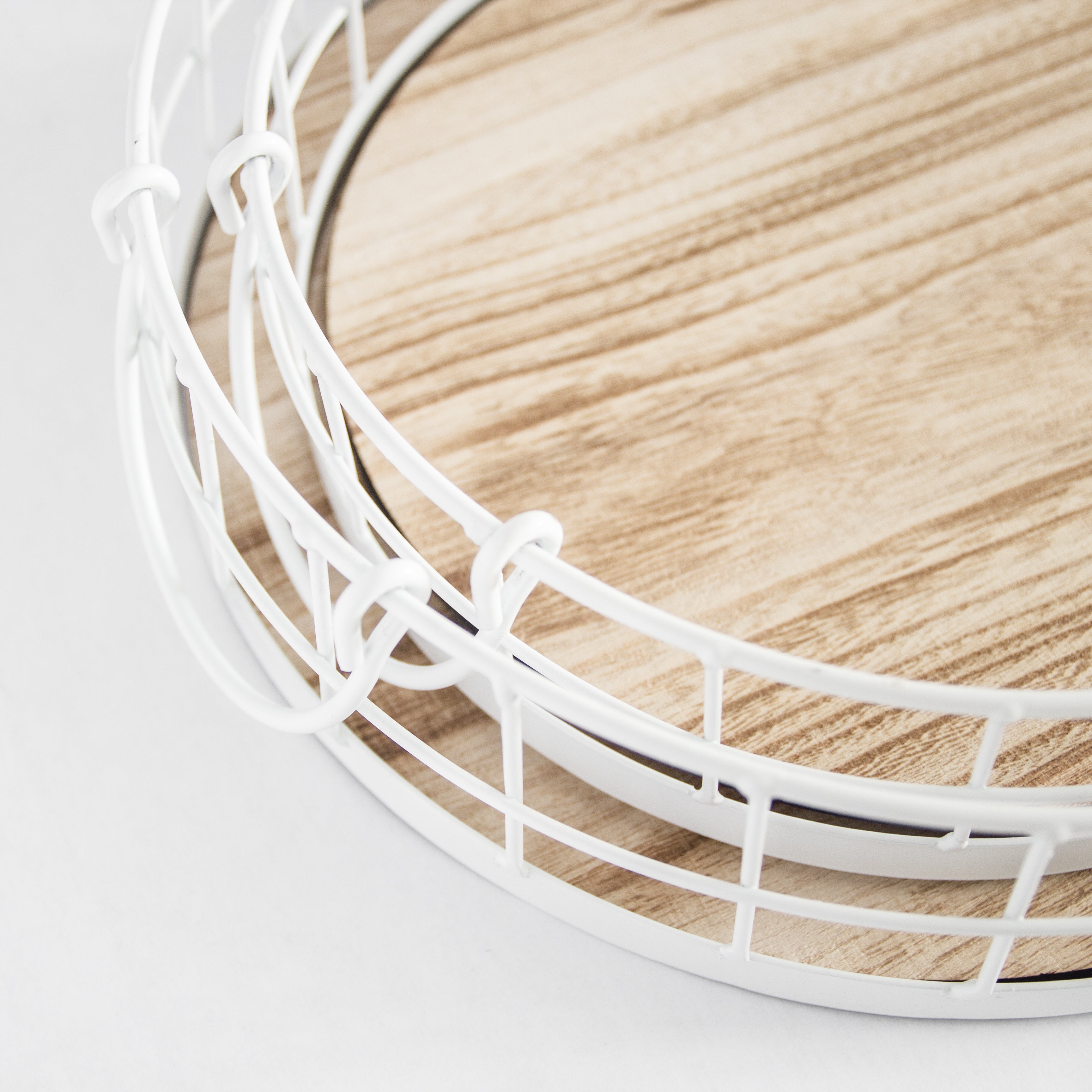 Oval Metal & Wood Decorative Tray — Rustic White Accent Tray for Home
