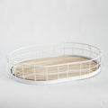 Oval Metal & Wood Decorative Tray — Rustic White Accent Tray for Home