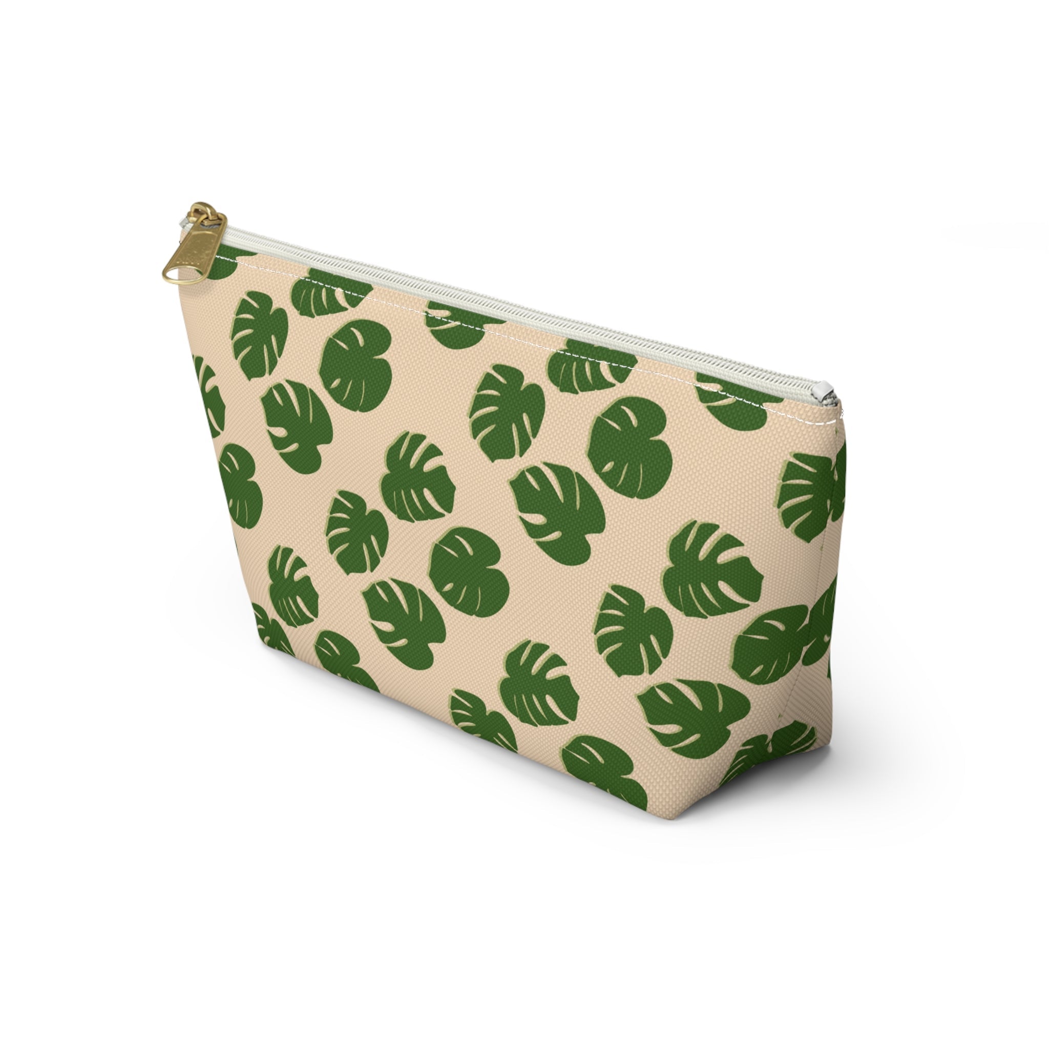 Monstera Pattern Accessory Pouch – Makeup Bag With T-Bottom