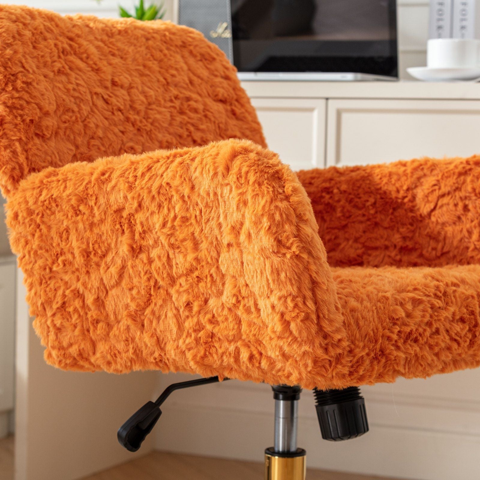 Office Chair, Artificial Rabbit Hair Home Office Chair With Metal Base, Adjustable Desk Chair Swivel Office Chair, Vanity Chair