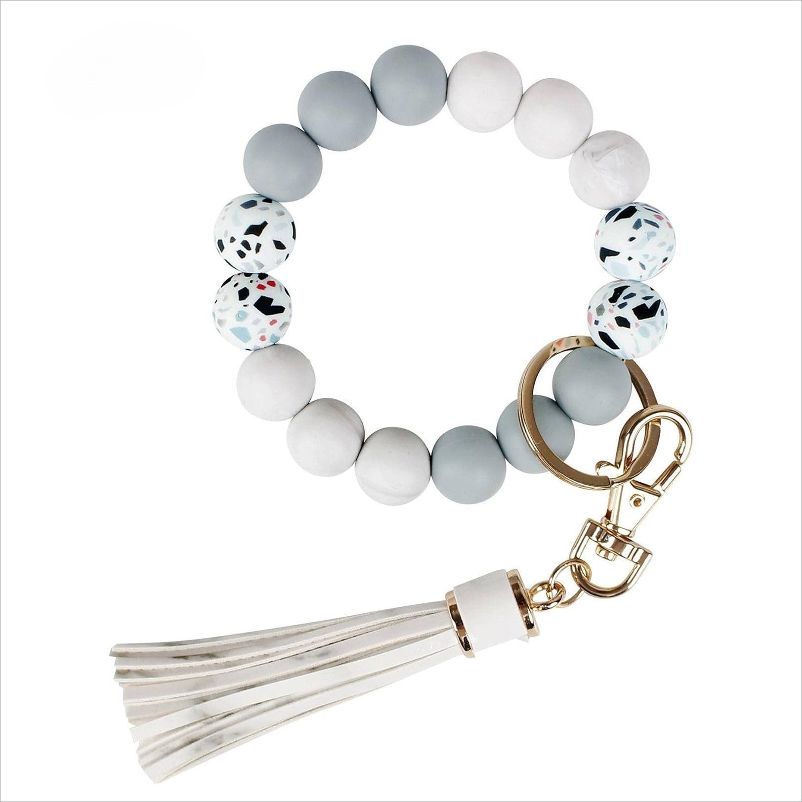 PU Tassel Keychain Bag charm Silicone Beaded Keychain Wristlet Key Ring Bracelet Cute Car Key Chain Holder for Women Girls