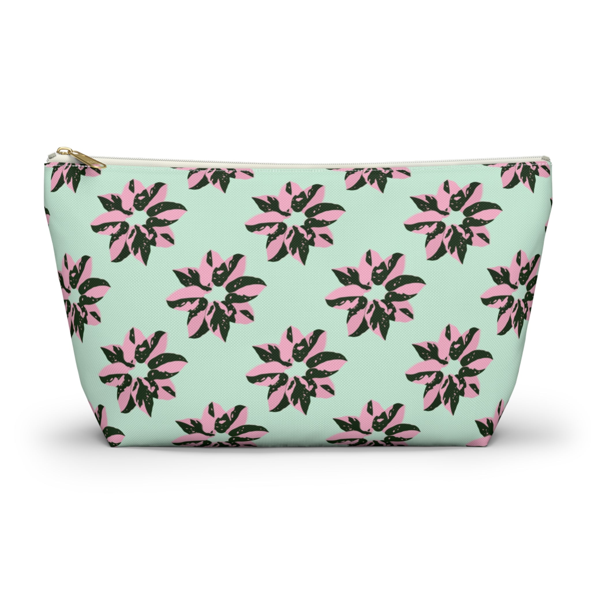 Pink Princess Philodendron Pattern Accessory Pouch – Makeup Bag With T-Bottom