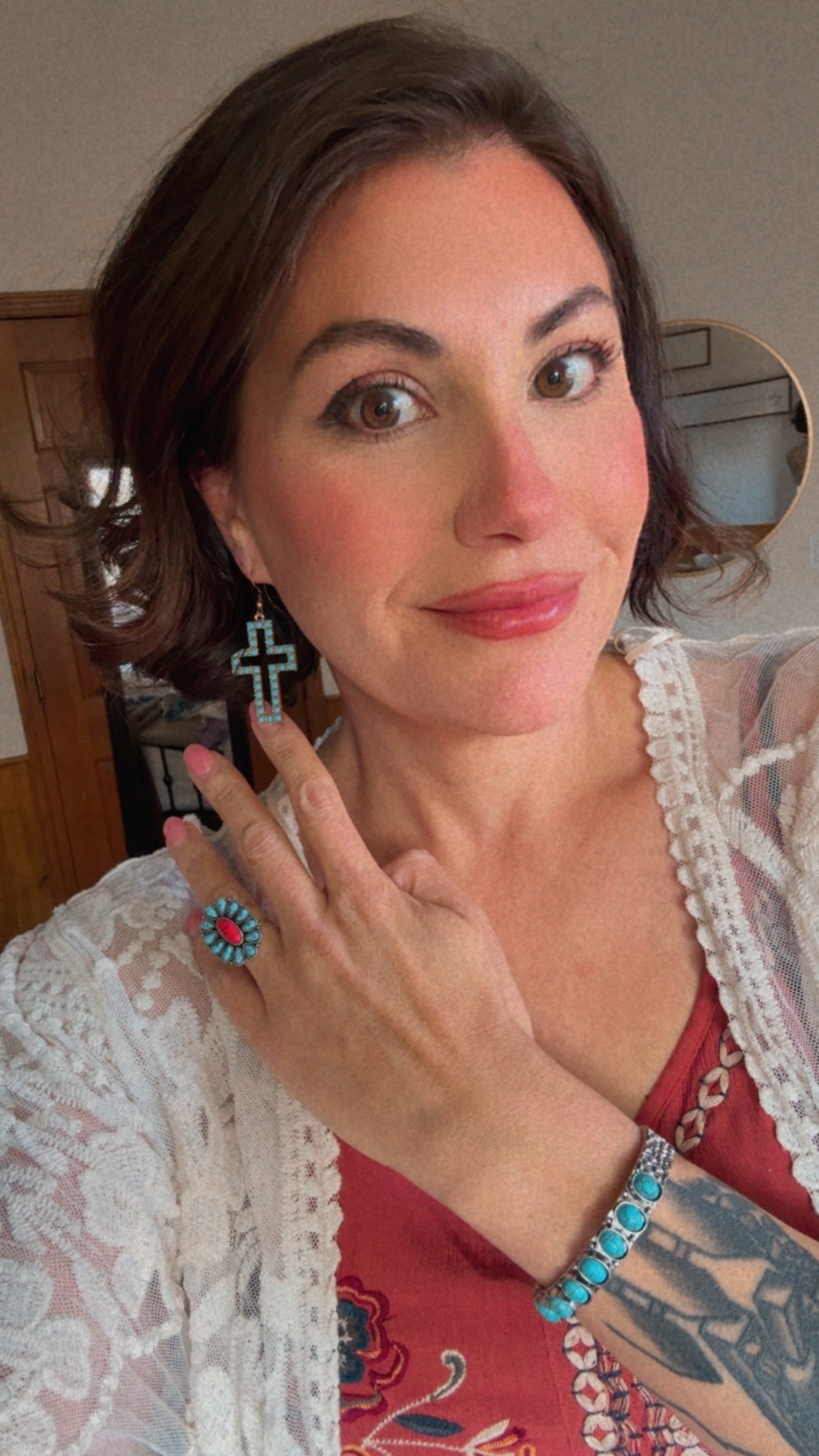 Beautiful Turquoise Cross Earrings