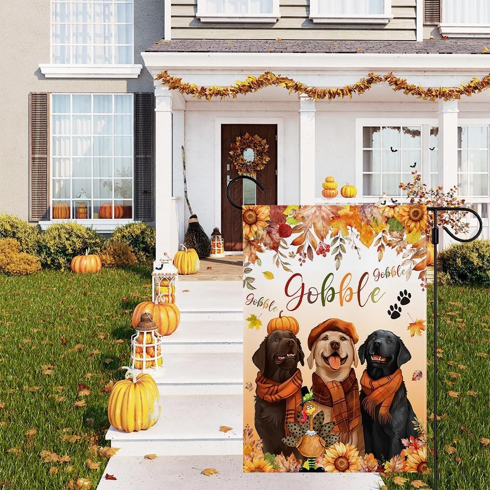 MEHOFOND Fall Happy Thanksgiving Garden Flag Double Sided 12x18in