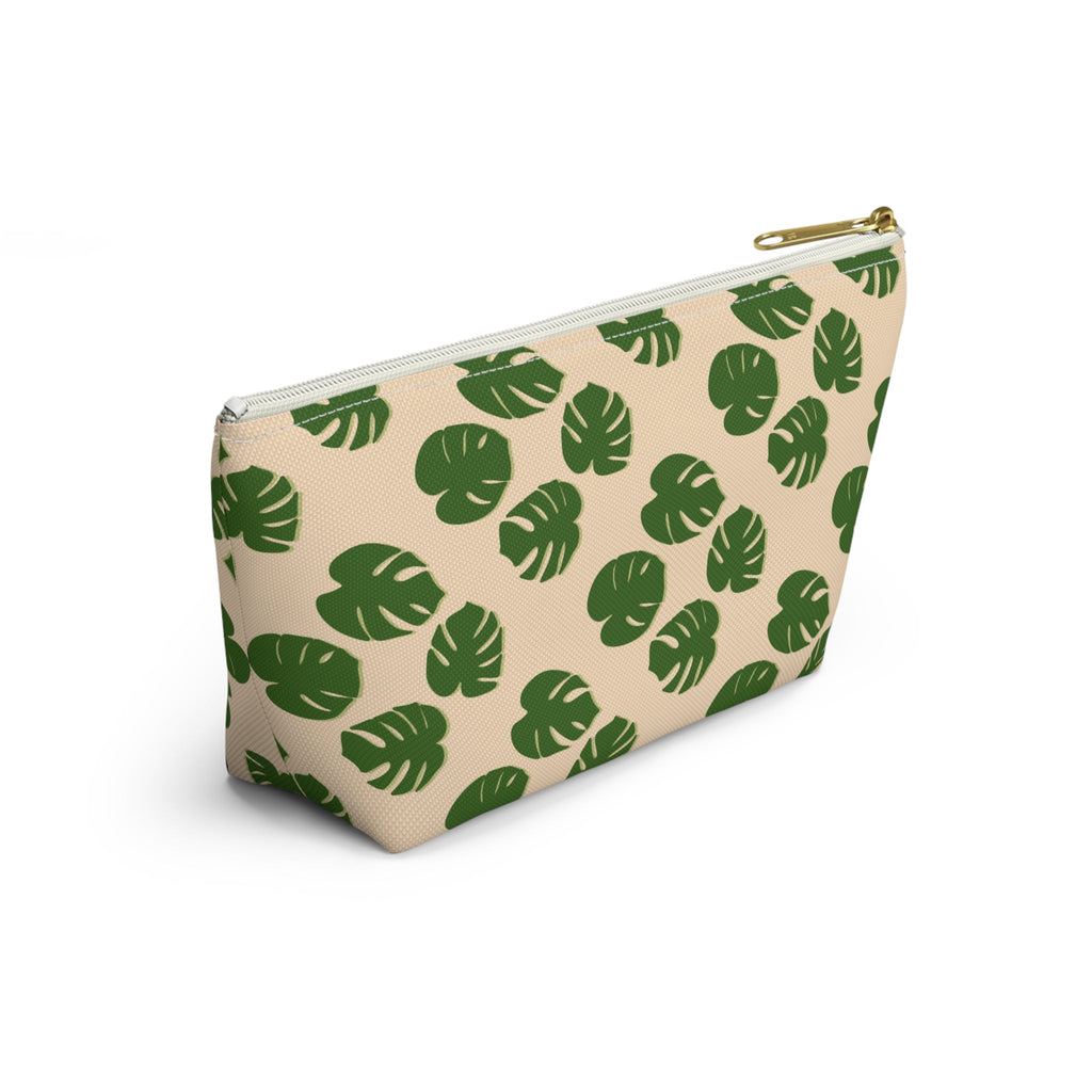 Monstera Pattern Accessory Pouch – Makeup Bag With T-Bottom
