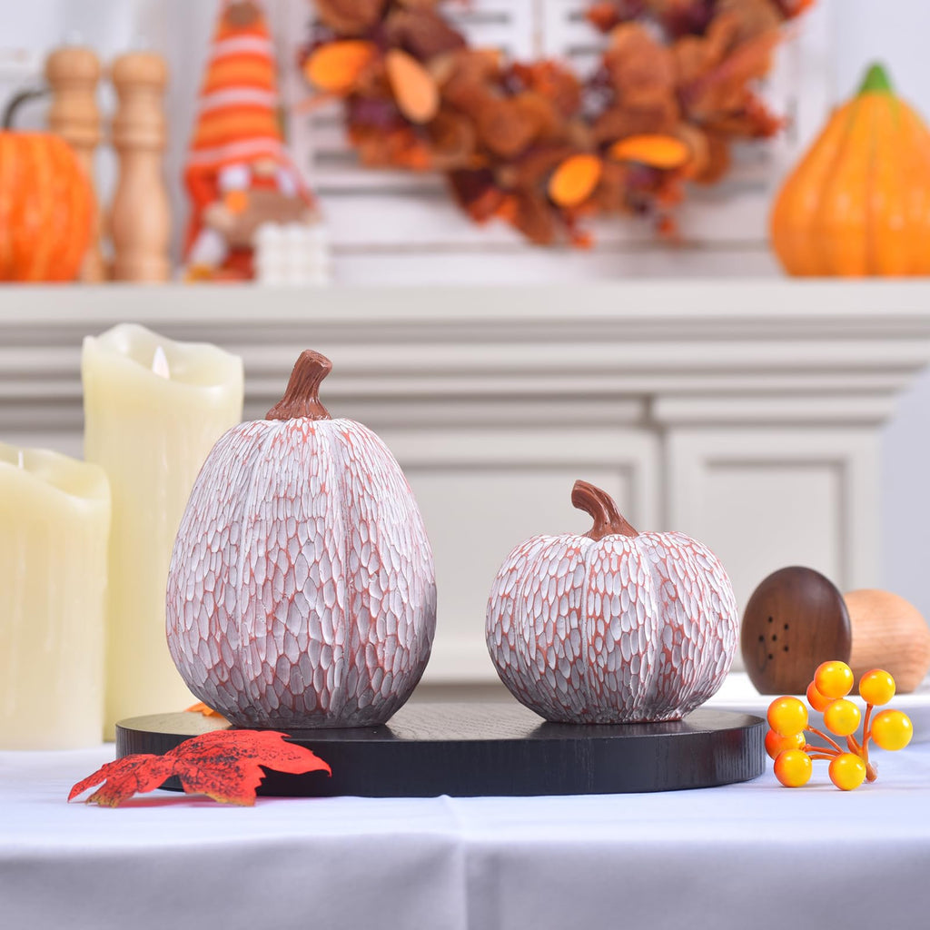 Ovootok Resin Pumpkins Fall Decorations White 2PCS Thanksgiving Decor