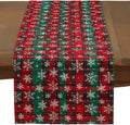 Fennco Styles Red & Green Tartan Plaid Christmas Table Runner with White Snowflakes 13" X 73" - Festive Holiday Table Cover for Christmas Décor, and Winter Festivals