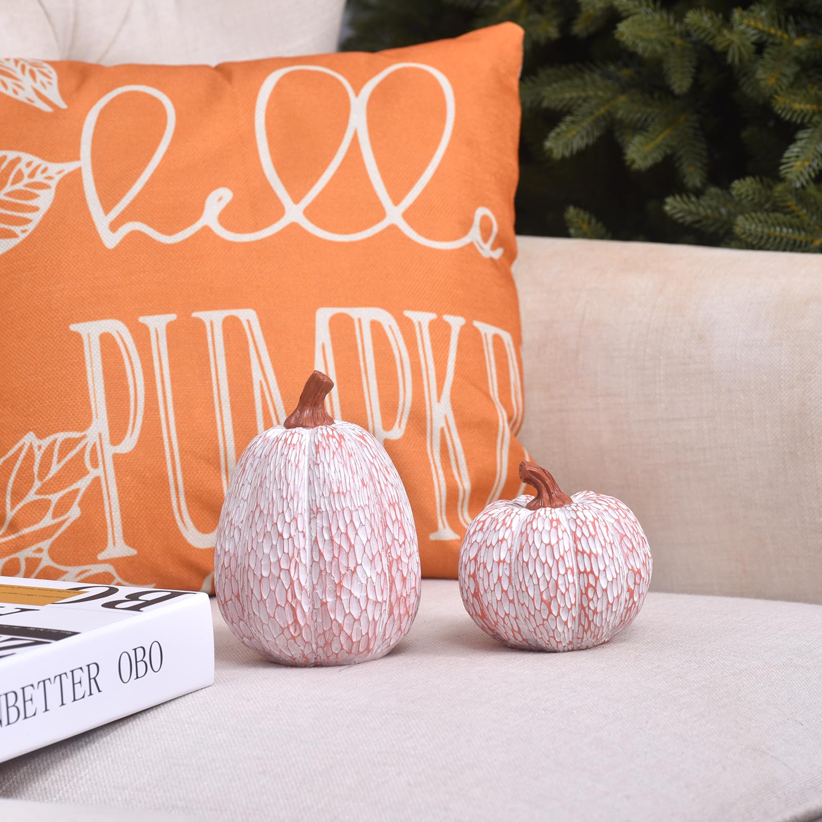 Ovootok Resin Pumpkins Fall Decorations White 2PCS Thanksgiving Decor