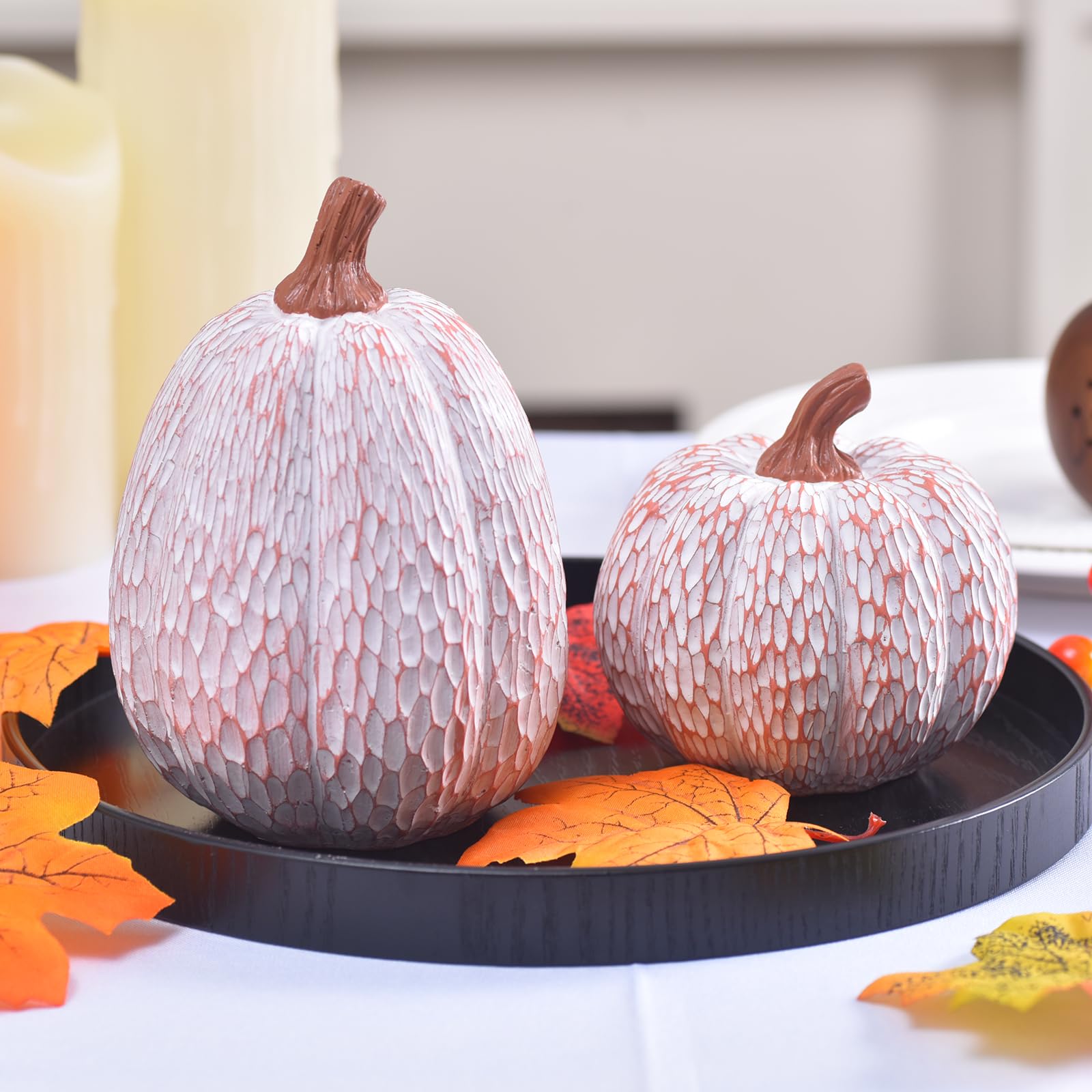 Ovootok Resin Pumpkins Fall Decorations White 2PCS Thanksgiving Decor