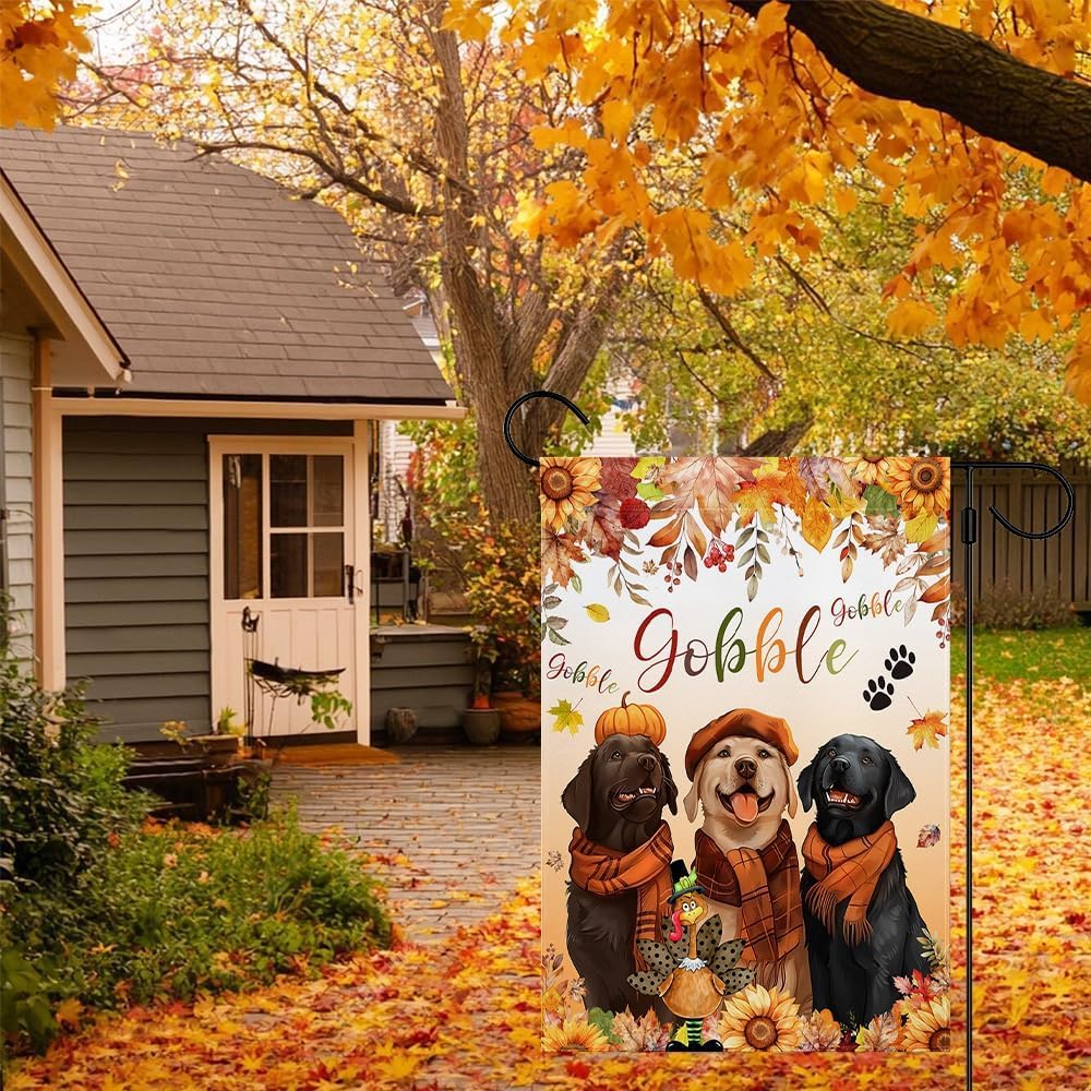 MEHOFOND Fall Happy Thanksgiving Garden Flag Double Sided 12x18in
