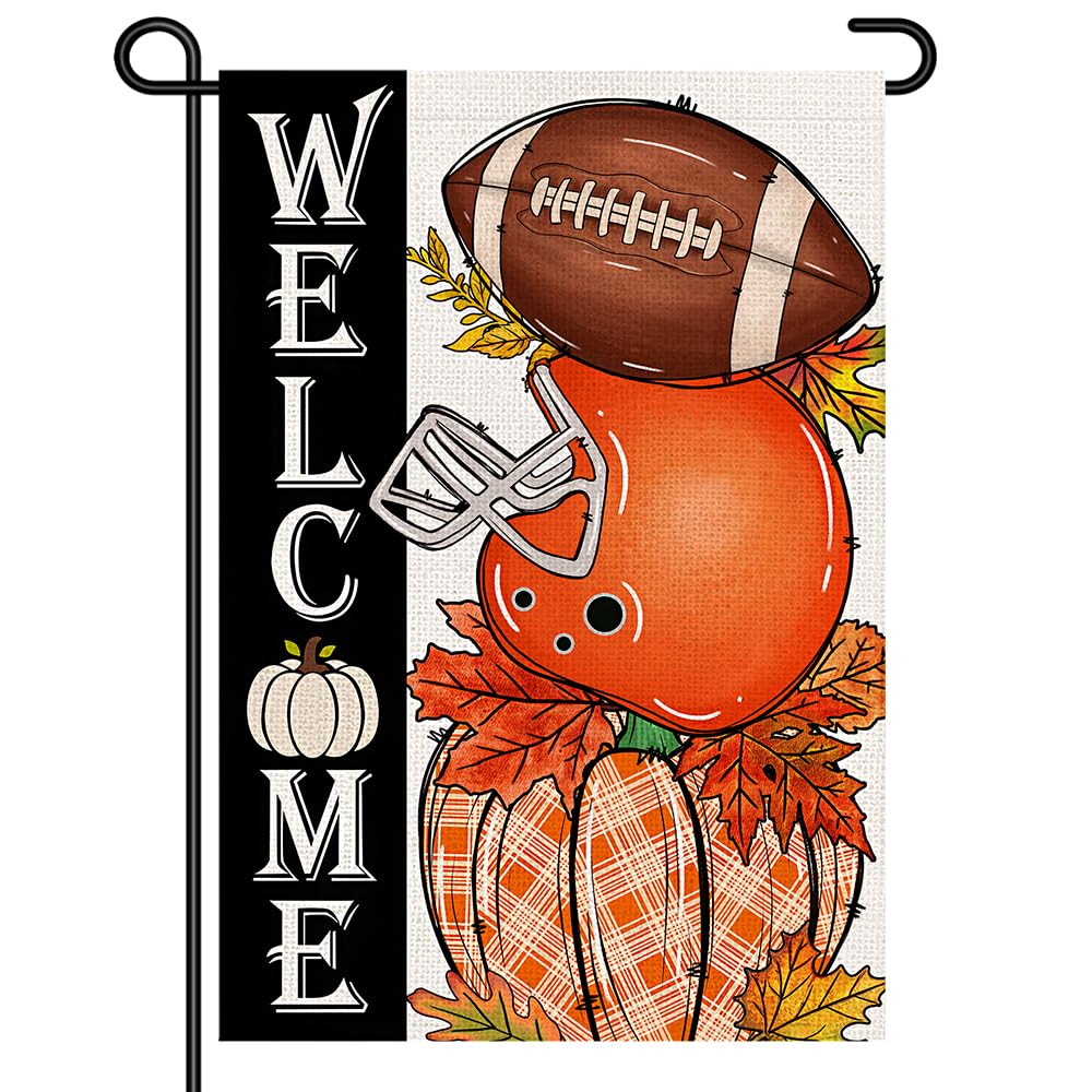 Decorhua Fall Garden Flag Burlap 12x18 Double Sided Football Pumpkin Orange