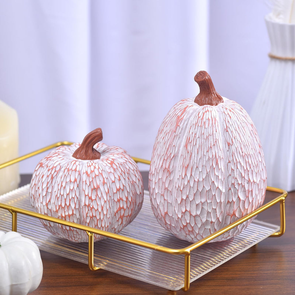 Ovootok Resin Pumpkins Fall Decorations White 2PCS Thanksgiving Decor