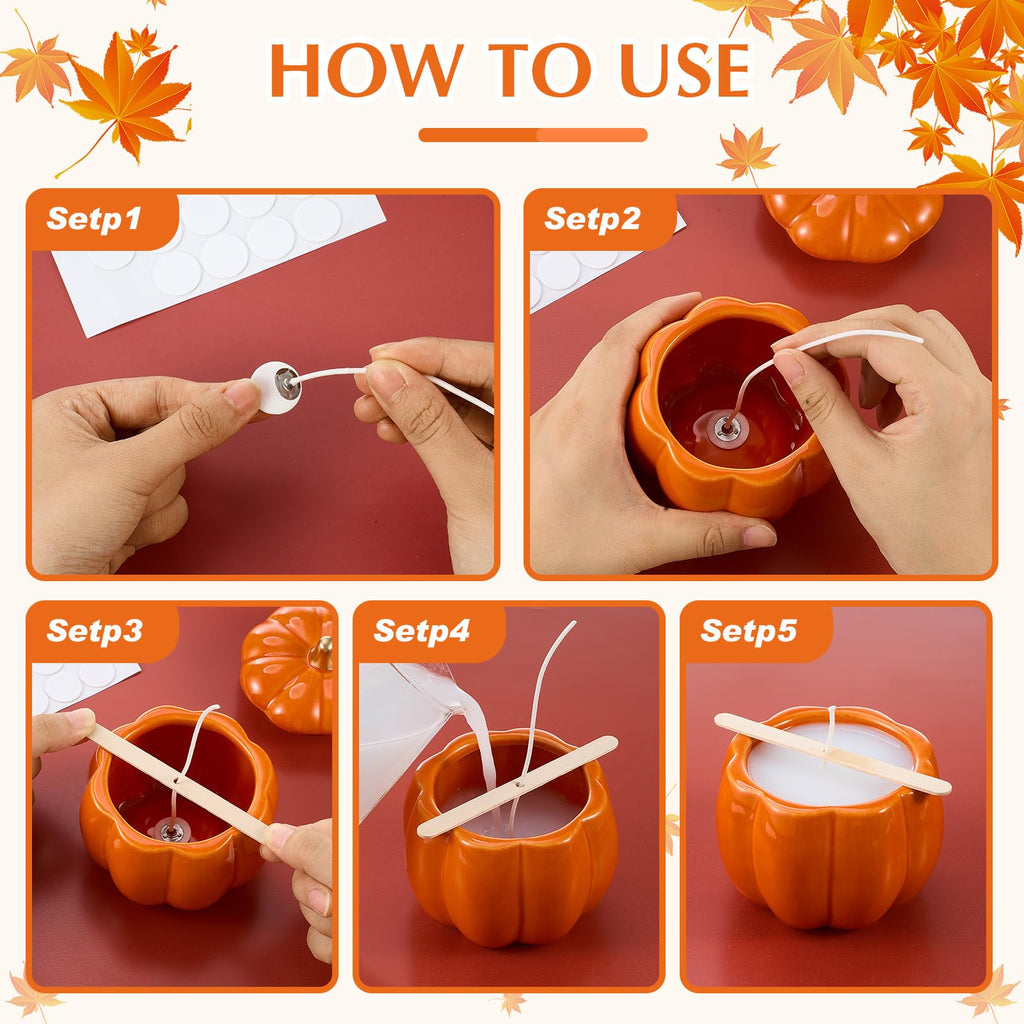Sliner 2 Pcs 7oz Ceramic Pumpkin Jar Candle Holder Orange Fall Decor