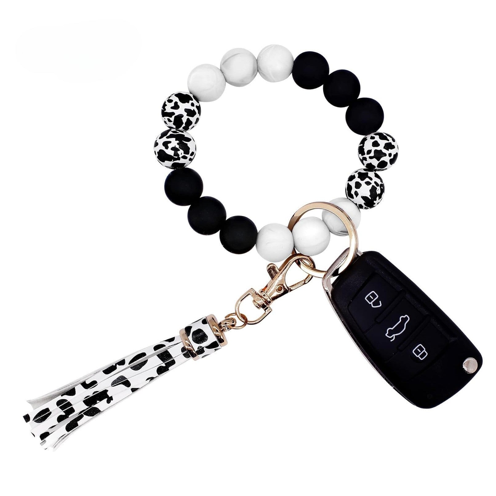 PU Tassel Keychain Bag charm Silicone Beaded Keychain Wristlet Key Ring Bracelet Cute Car Key Chain Holder for Women Girls