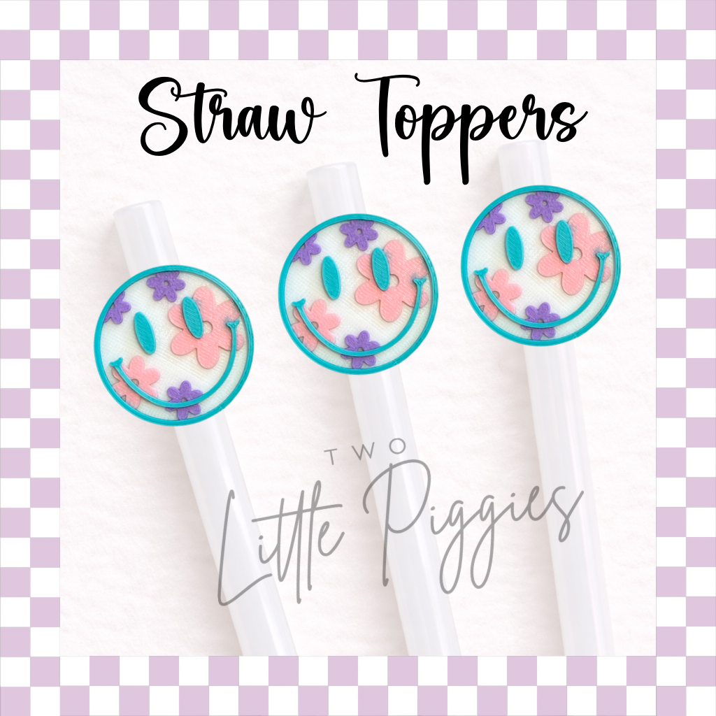 3D Printed - Straw Topper - Flower Smiley