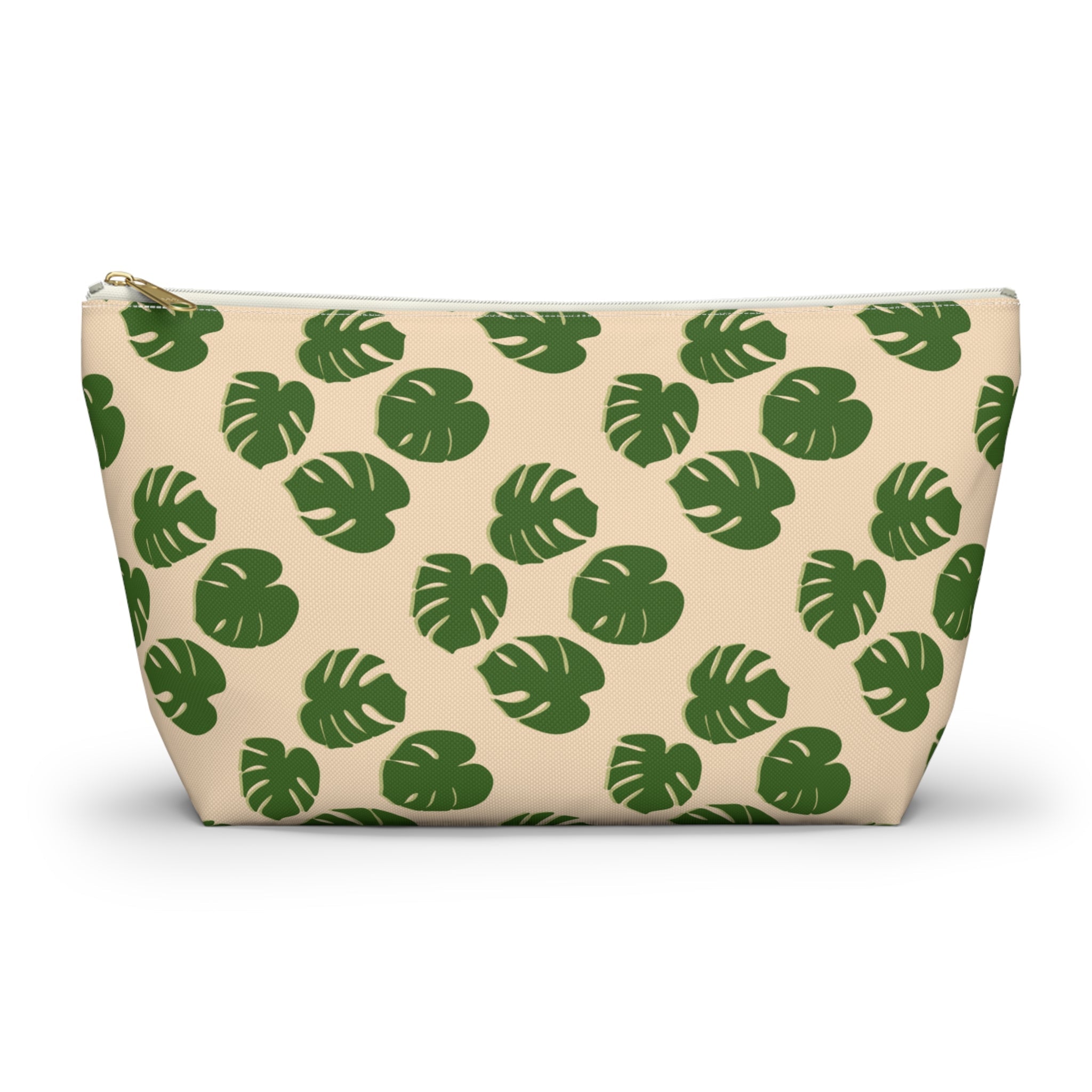 Monstera Pattern Accessory Pouch – Makeup Bag With T-Bottom